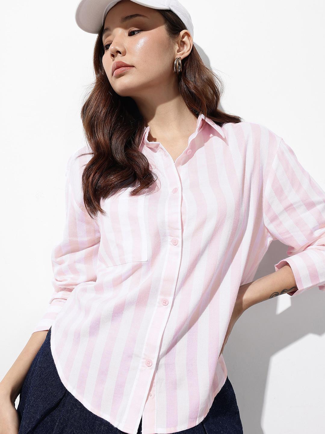 The Roadster Life Co. Oversized Fit Striped Pure Cotton Casual Shirt