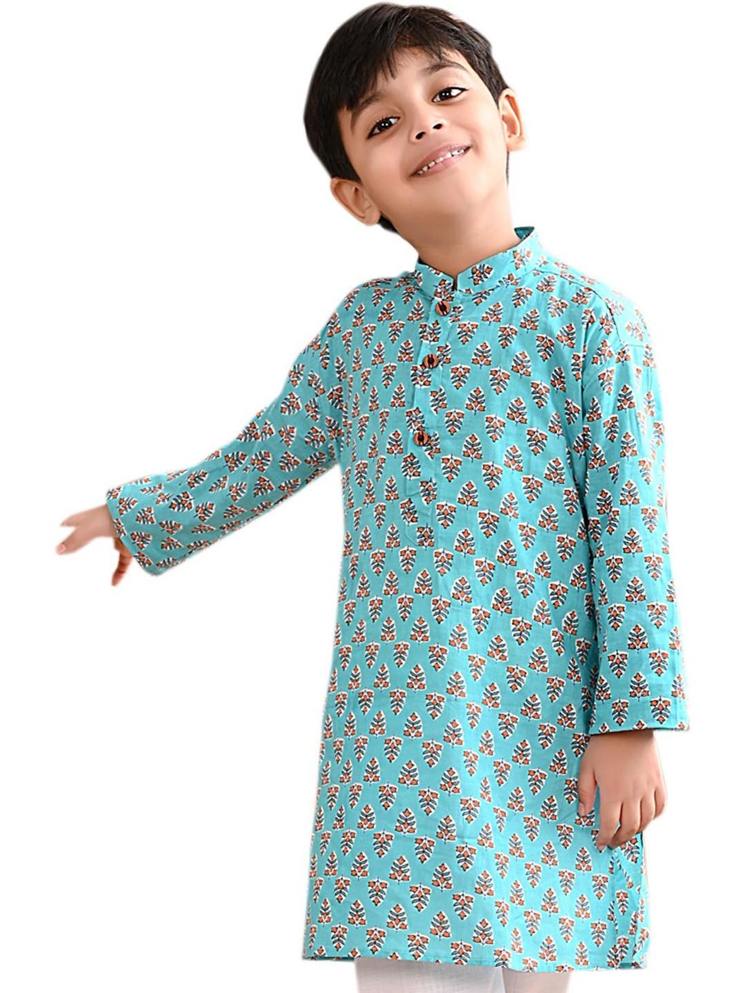 Sangria Boys Blue Floral Printed Kurta