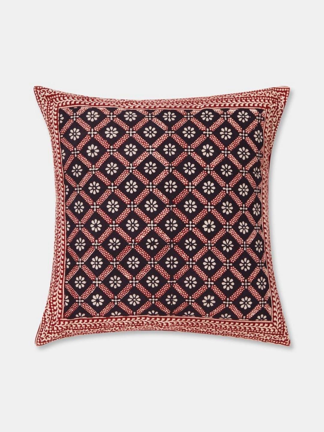 Fabindia Anika Red & Black Ethnic Motifs Cotton Square Cushion Cover
