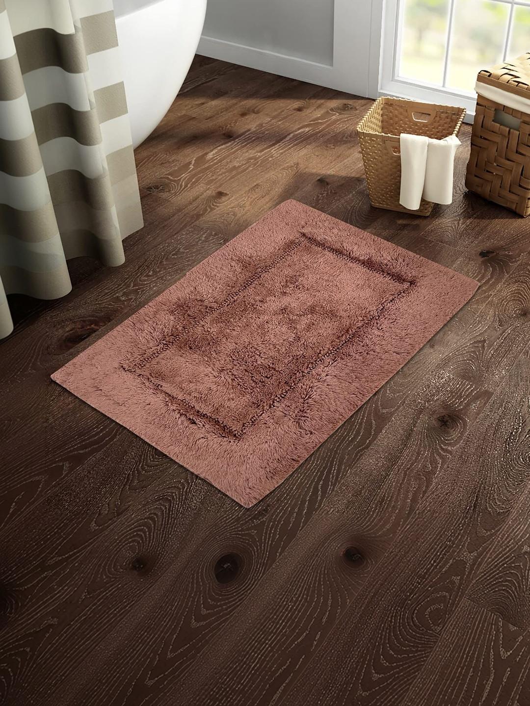 SPACES Brown Textured Cotton 2000 GSM Anti-Skid Bath Rugs