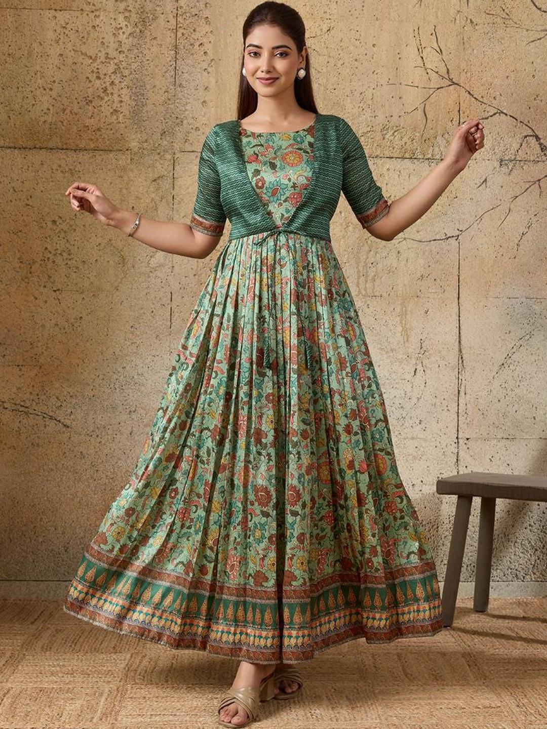 KALANANDI Floral Printed Gown With Attached Jacket