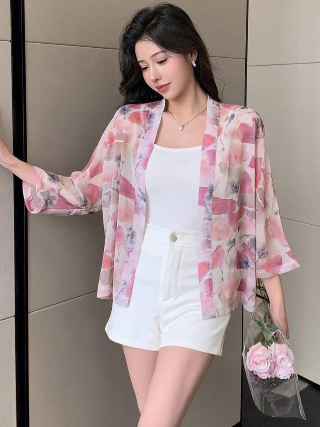 Lunice Women Maternity Longline Ethnic Shrug