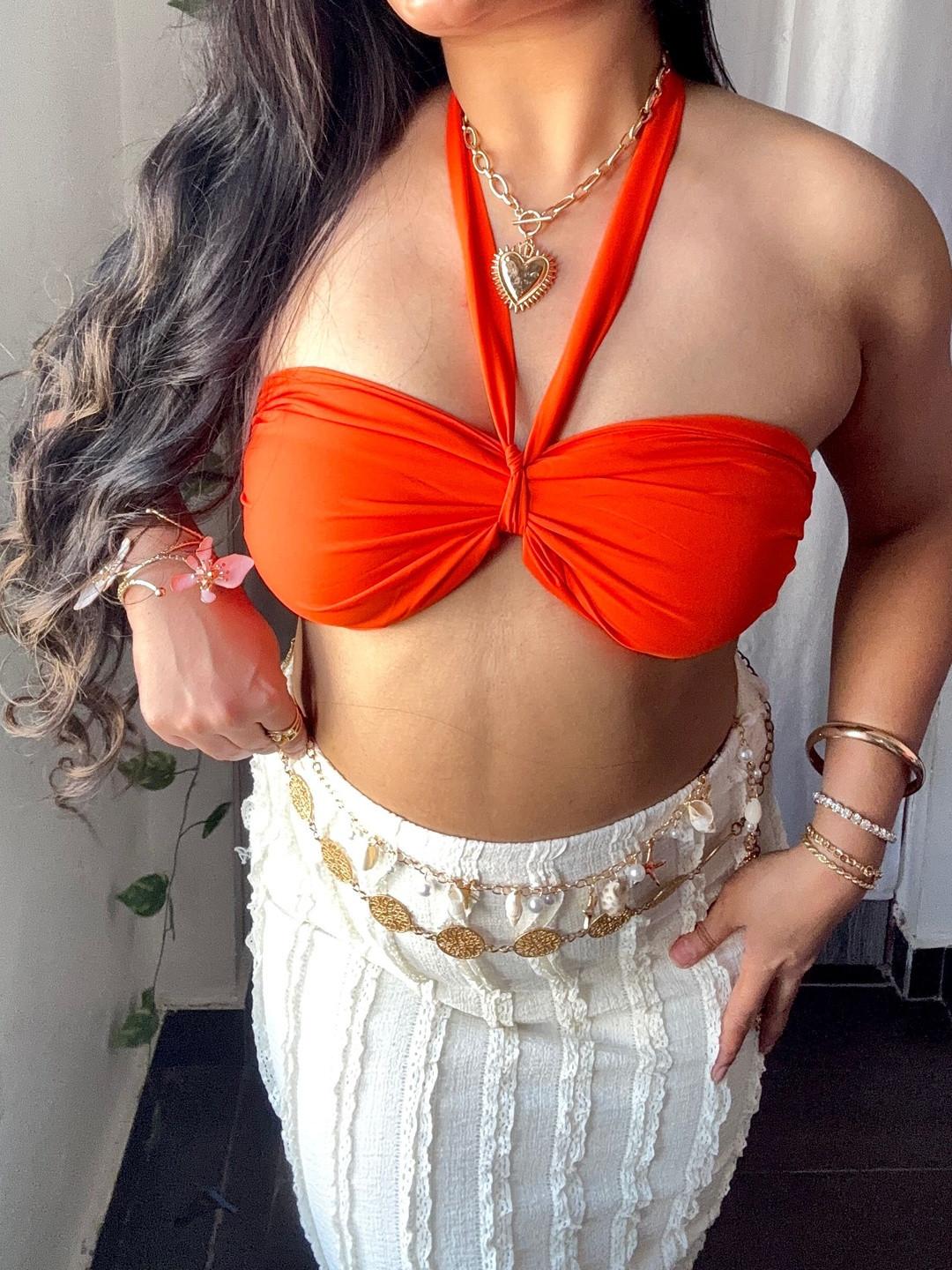 CUTOFY Halter Neck Crepe Bralette Top