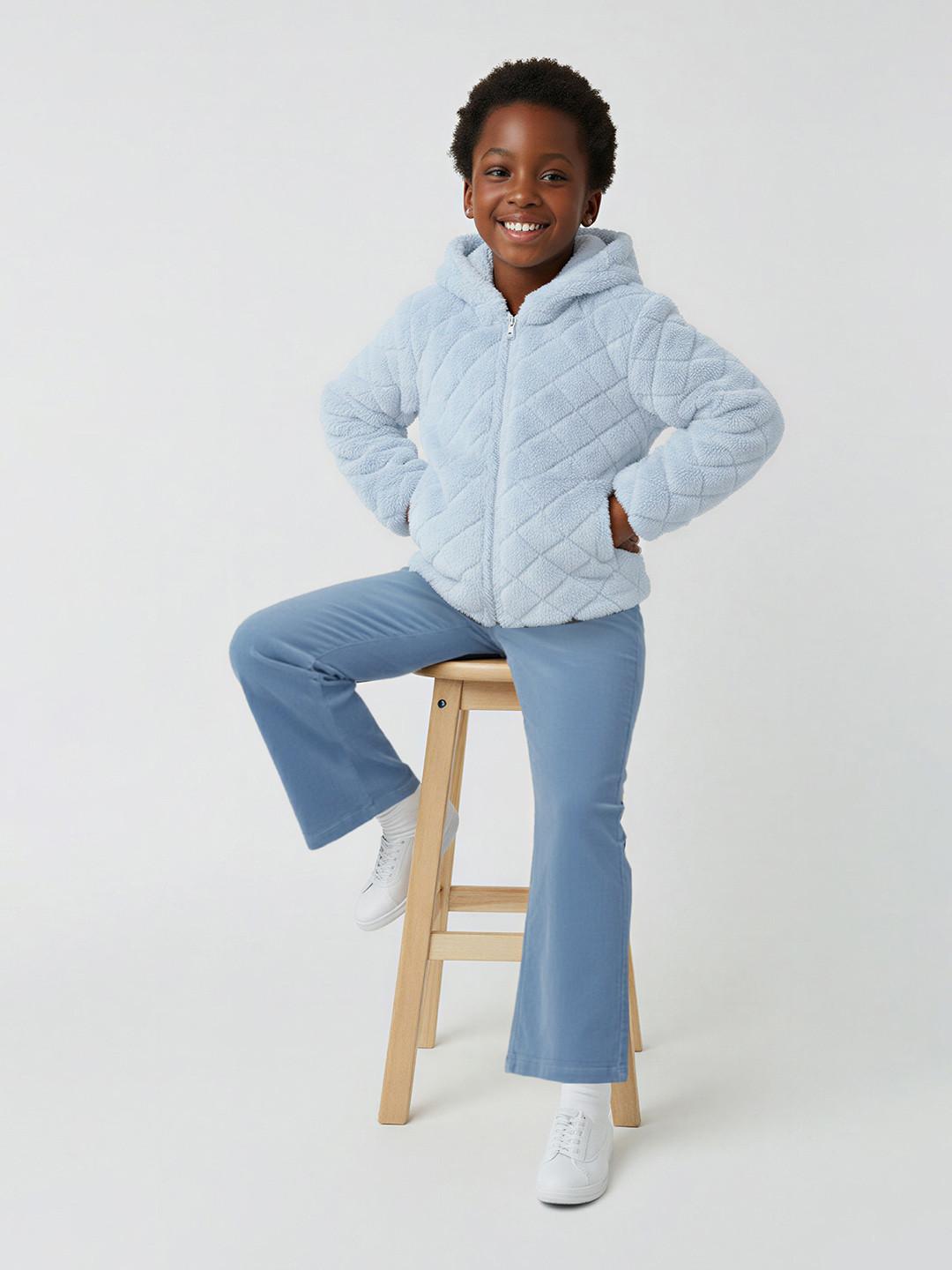 max Girls Hooded Self Design Sherpa Jacket