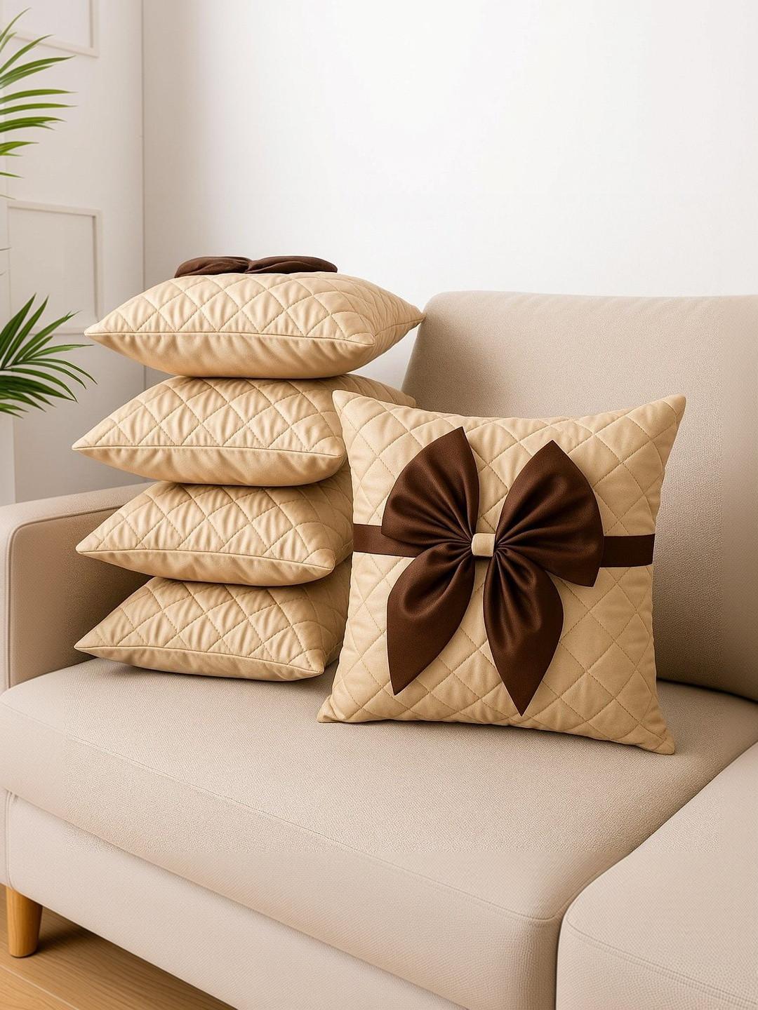 LOFEY Beige Set of 5 Satin Square Cushion Covers