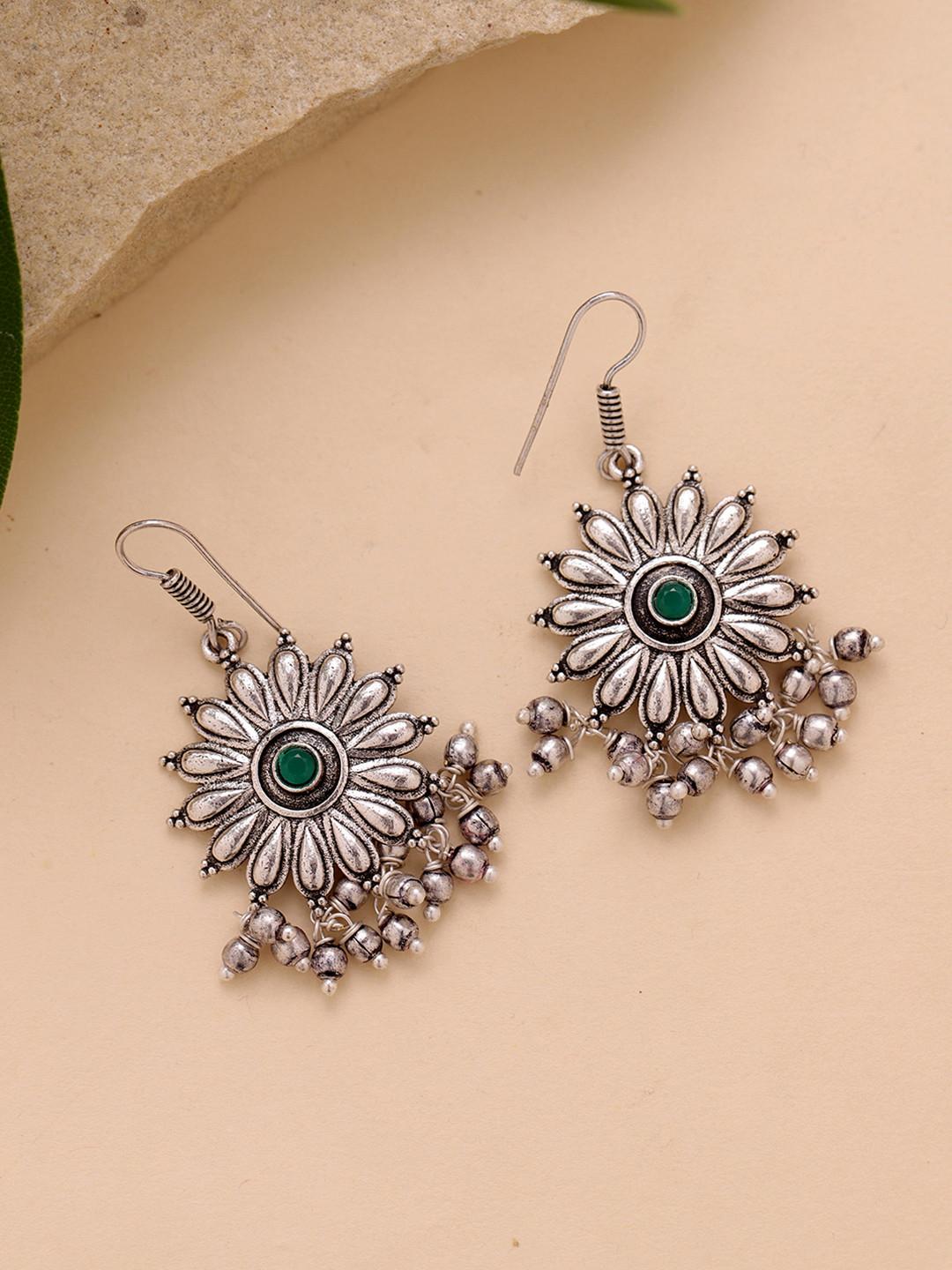Voylla Floral Drop Oxidised Earrings