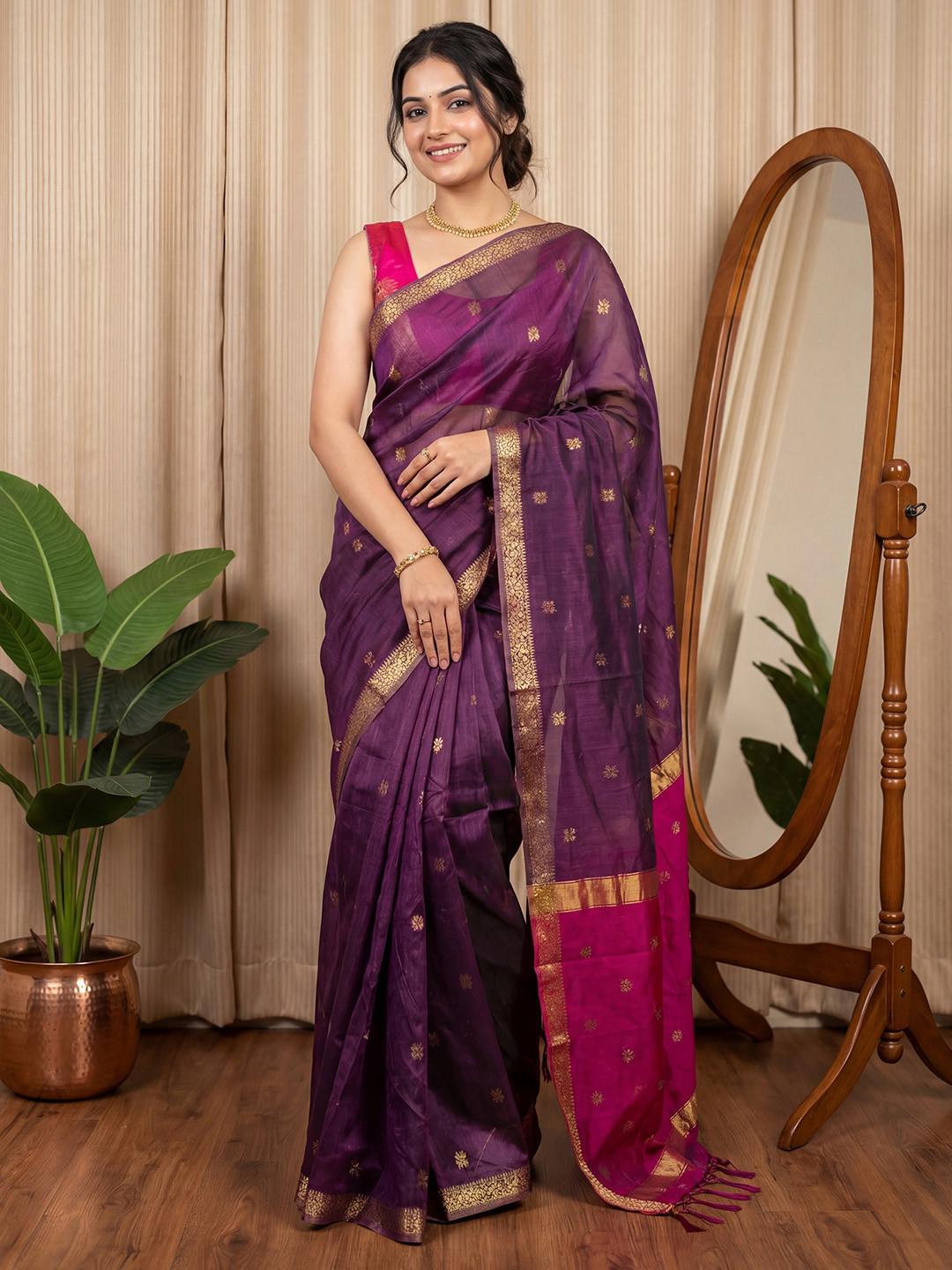 KALINI Woven Design Zari Silk Cotton Maheshwari Saree