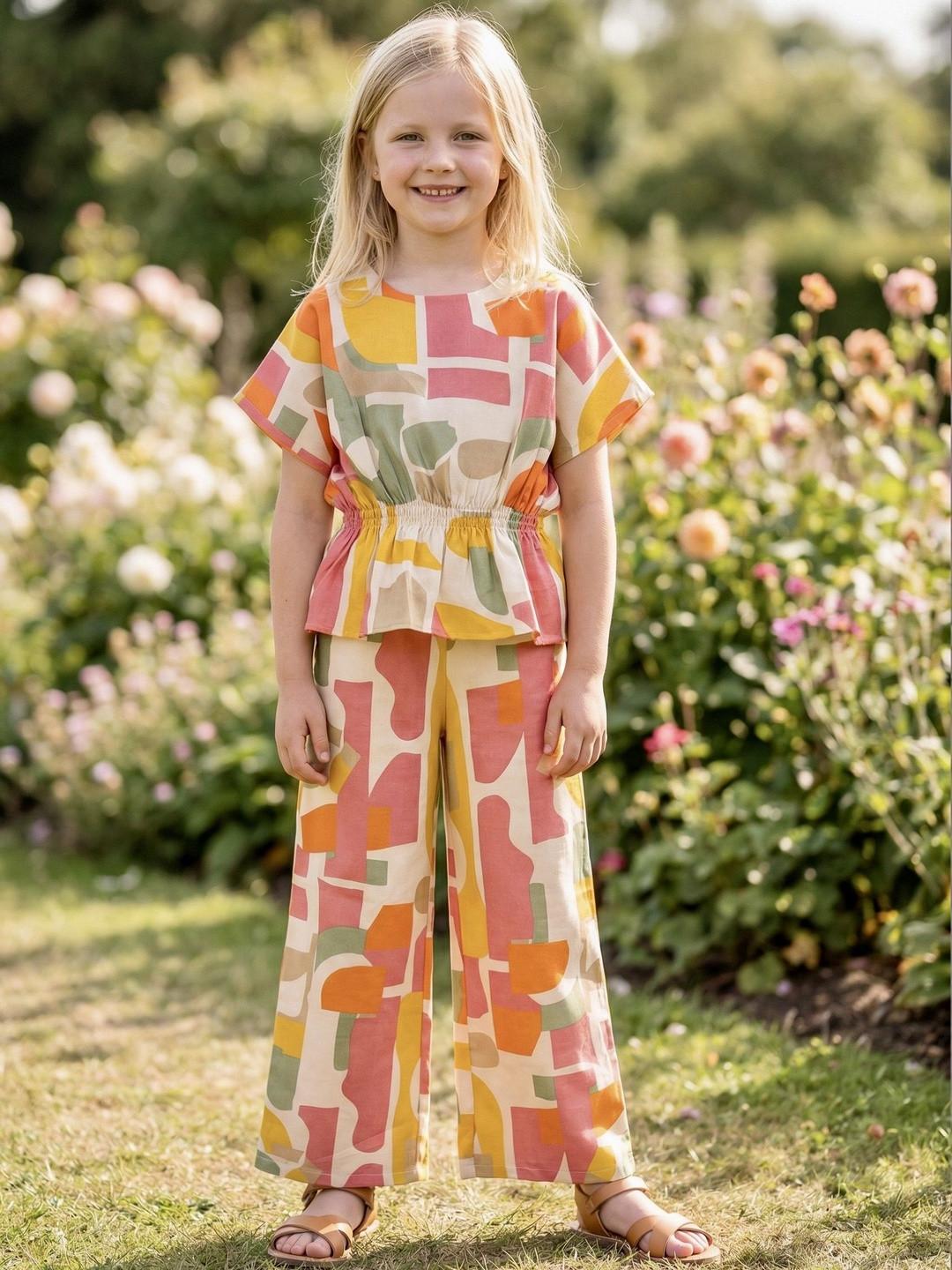 TRUFFLES Ruffled Cotton Printed Top with Trousers