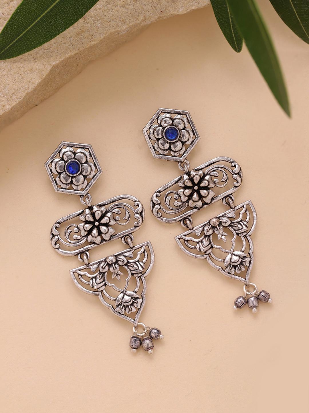 Voylla Floral Drop Oxidised Earrings
