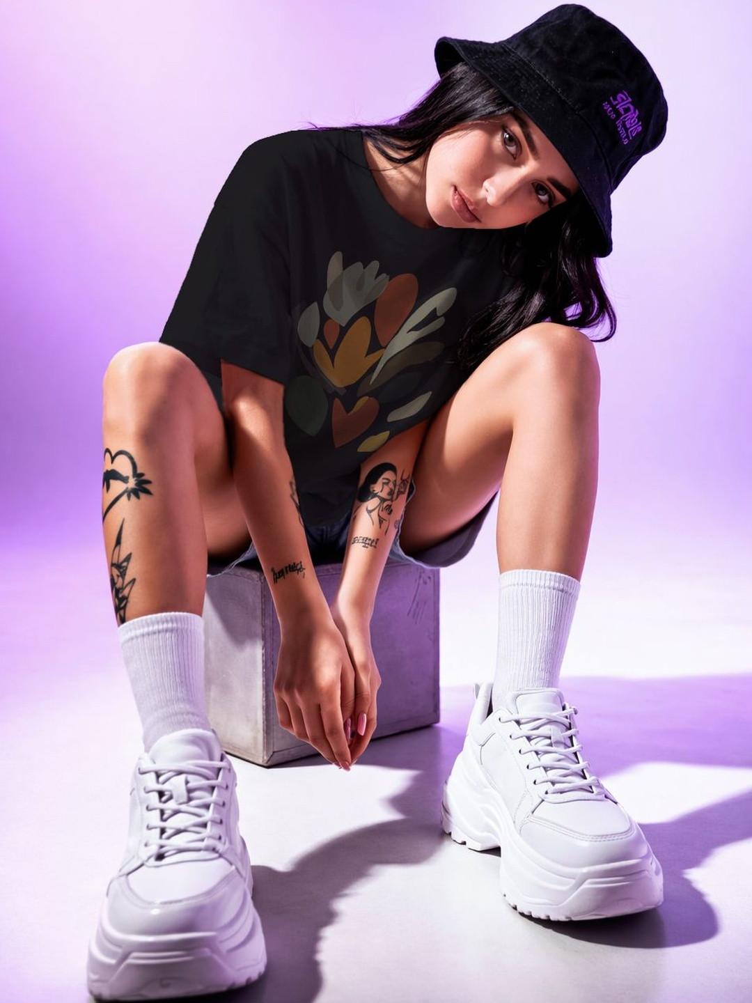 The Roadster Lifestyle Co Printed Organic Cotton Round Neck Oversized Tshirt
