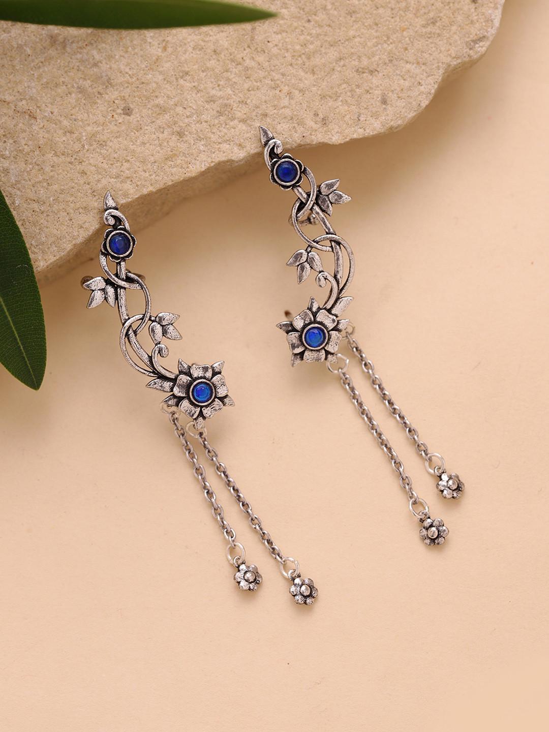 Voylla Floral Ear Cuff Oxidised Earrings
