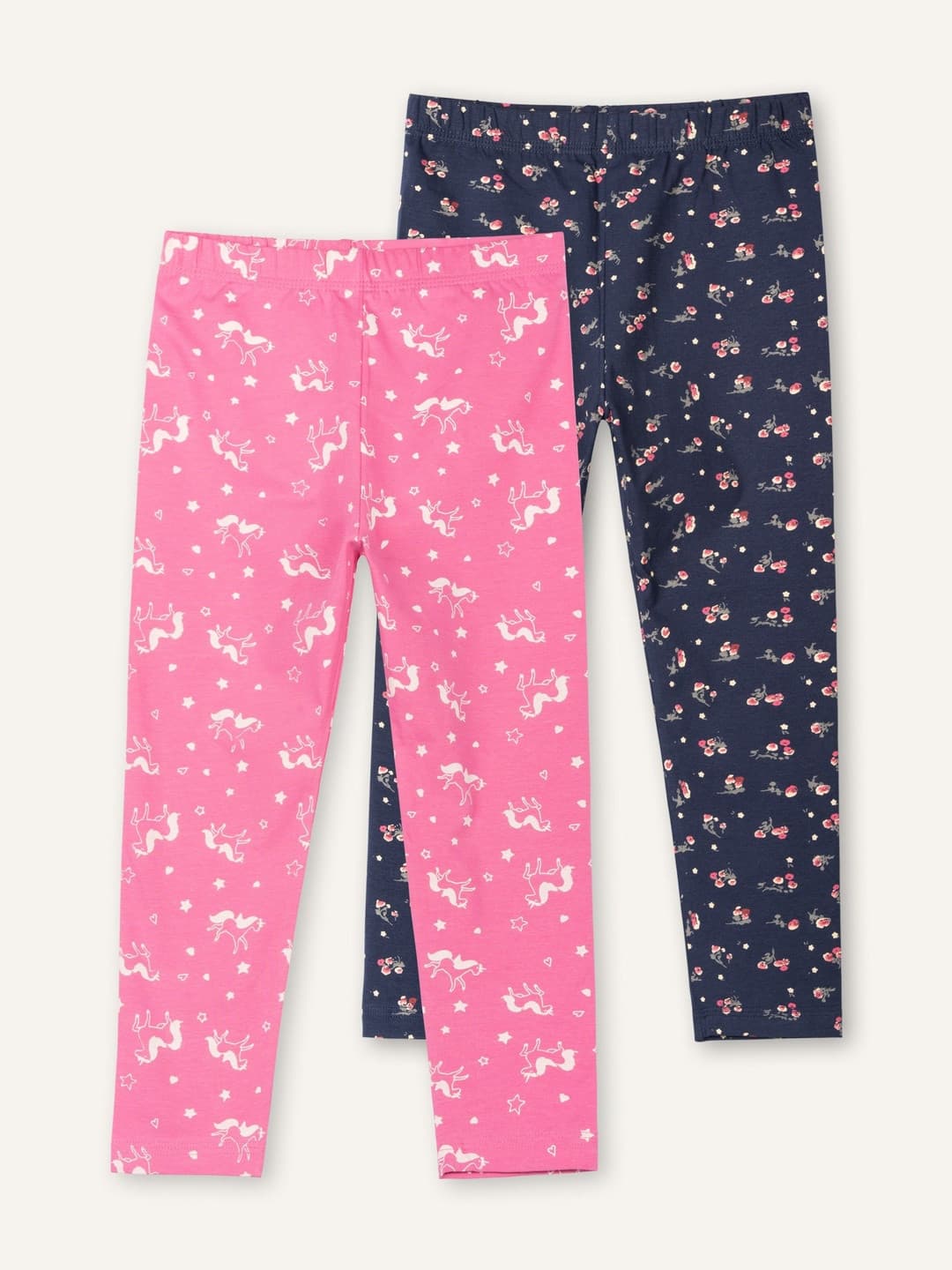ariel Girls Pack of 2 Cotton Printed Ankle Length Leggings