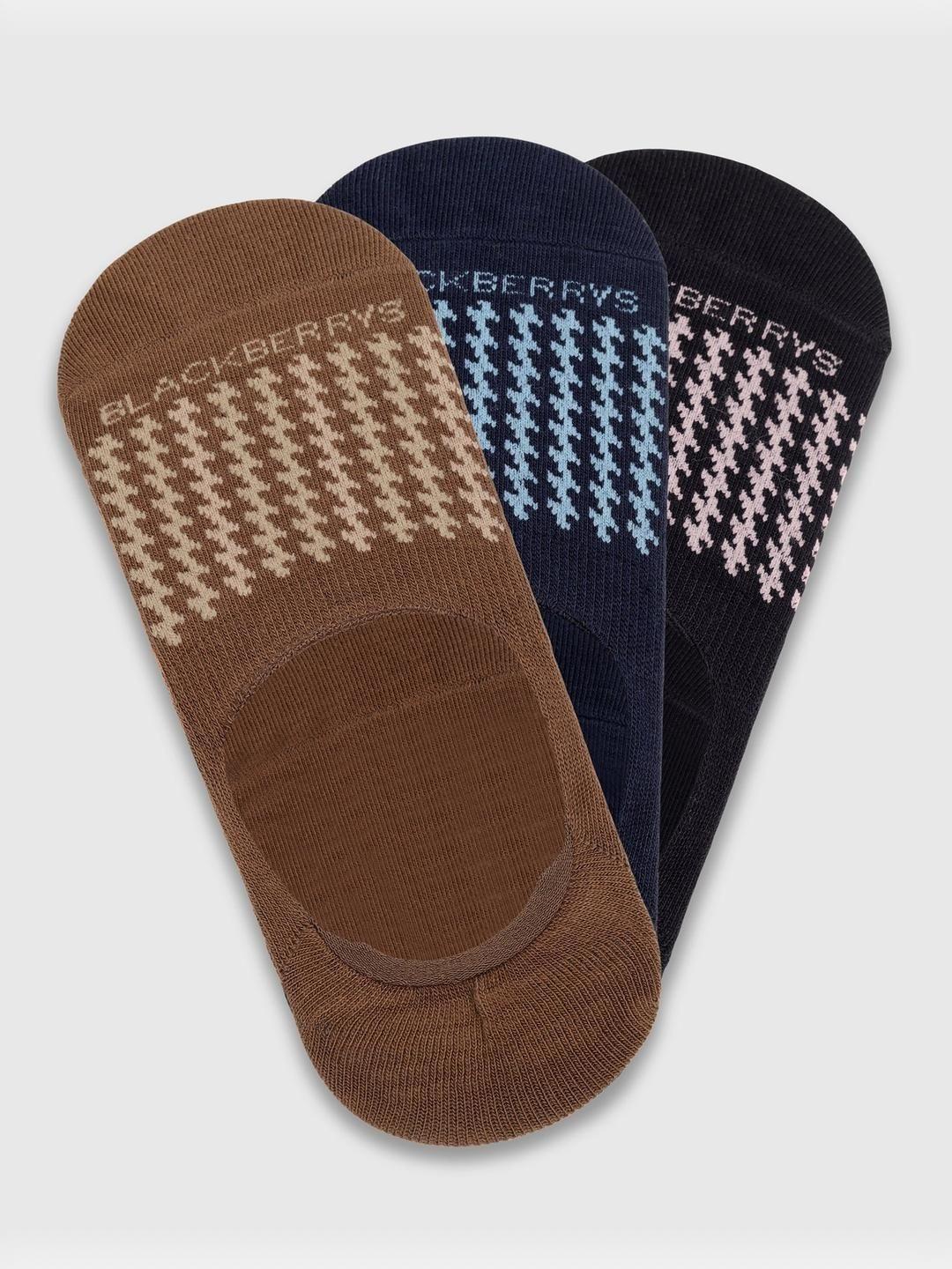 Blackberrys Men Pack of 3 Cotton Assorted Patterned Shoe Liners Socks