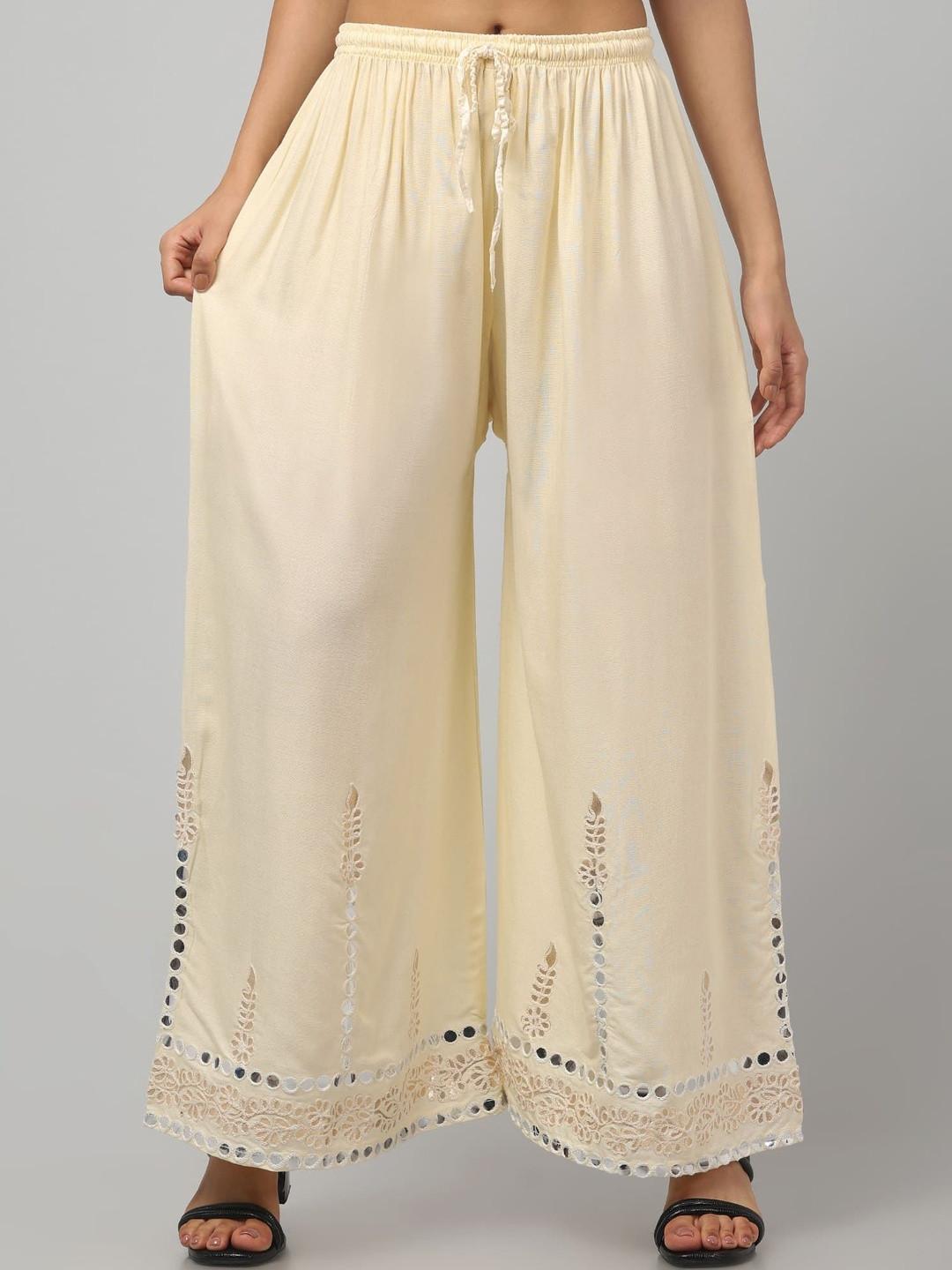 SHAUKIYA Women Embellished Flared Knitted Ethnic Palazzos