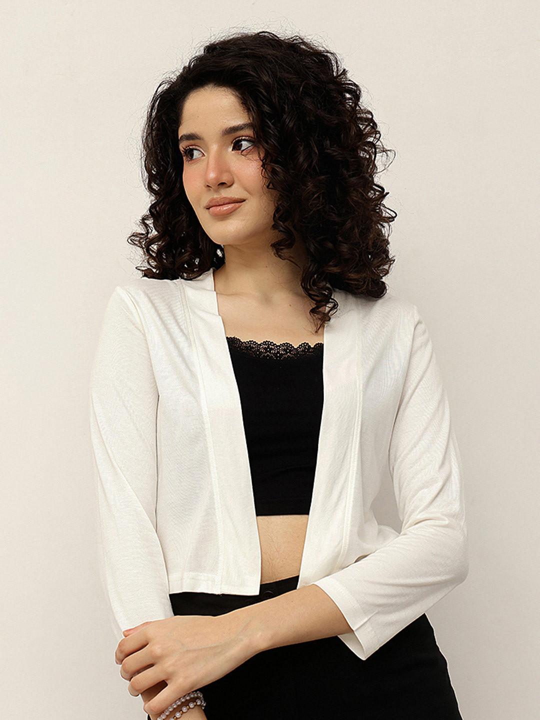 Espresso Off-White Solid Open Front Shrug