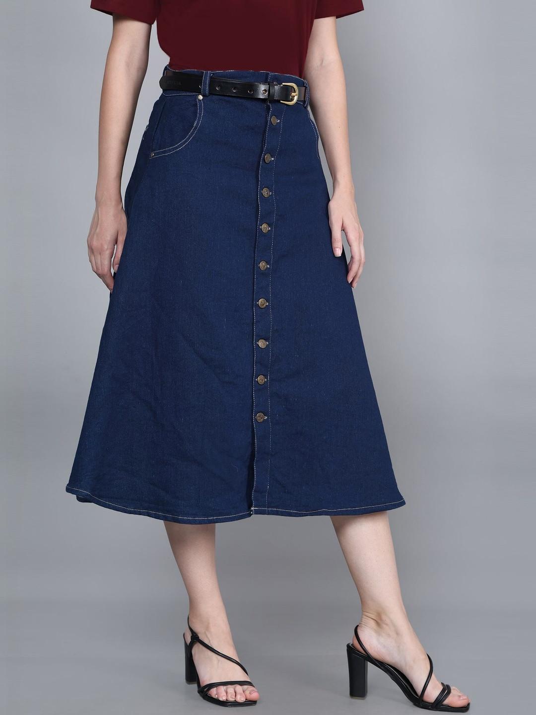 Codaisy Women Denim Washed Knee Length A-Line Skirt