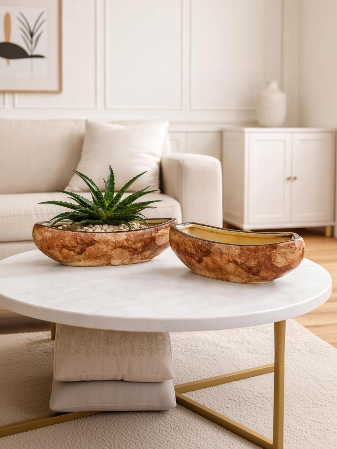 SAJAAO Brown 2-Pcs Boat Shaped Planters