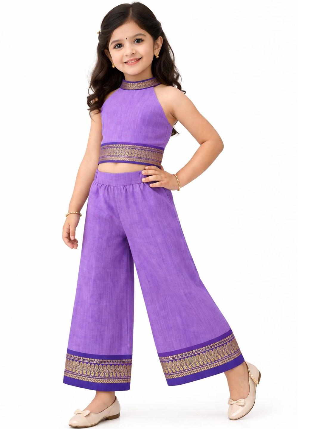 BAESD Girls Ethnic Motifs Regular Pure Cotton Top with Palazzos
