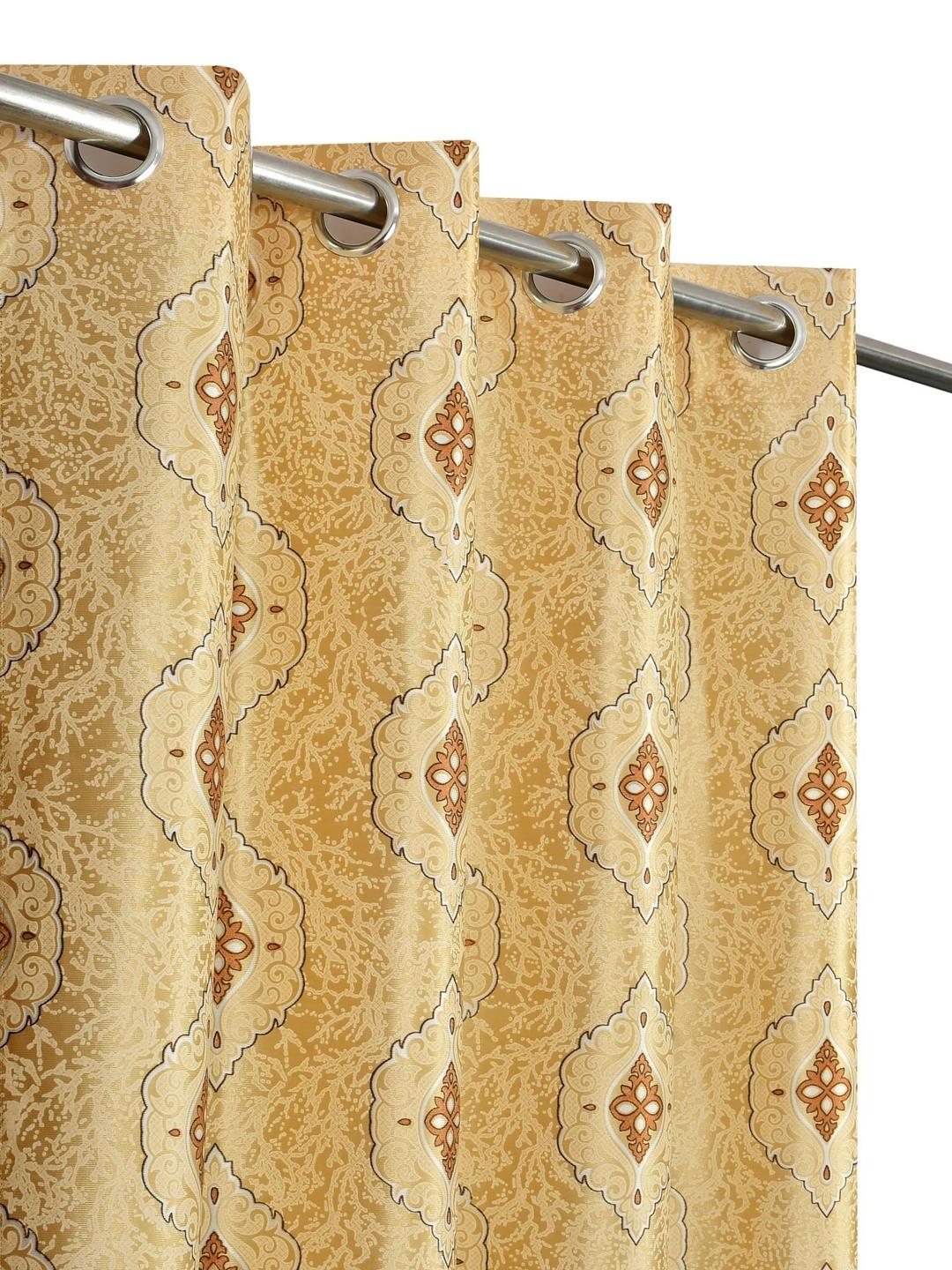YUKANY Gold-Toned Set of 2 Ethnic Motifs Room Darkening Long Door Curtain