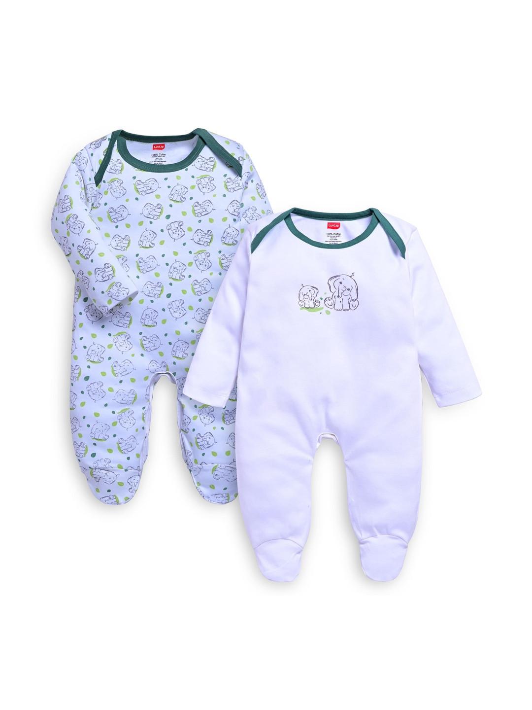 LuvLap Baby Boys & Girls Pack of 2 Regular Fit Cotton Full Sleeve Romper
