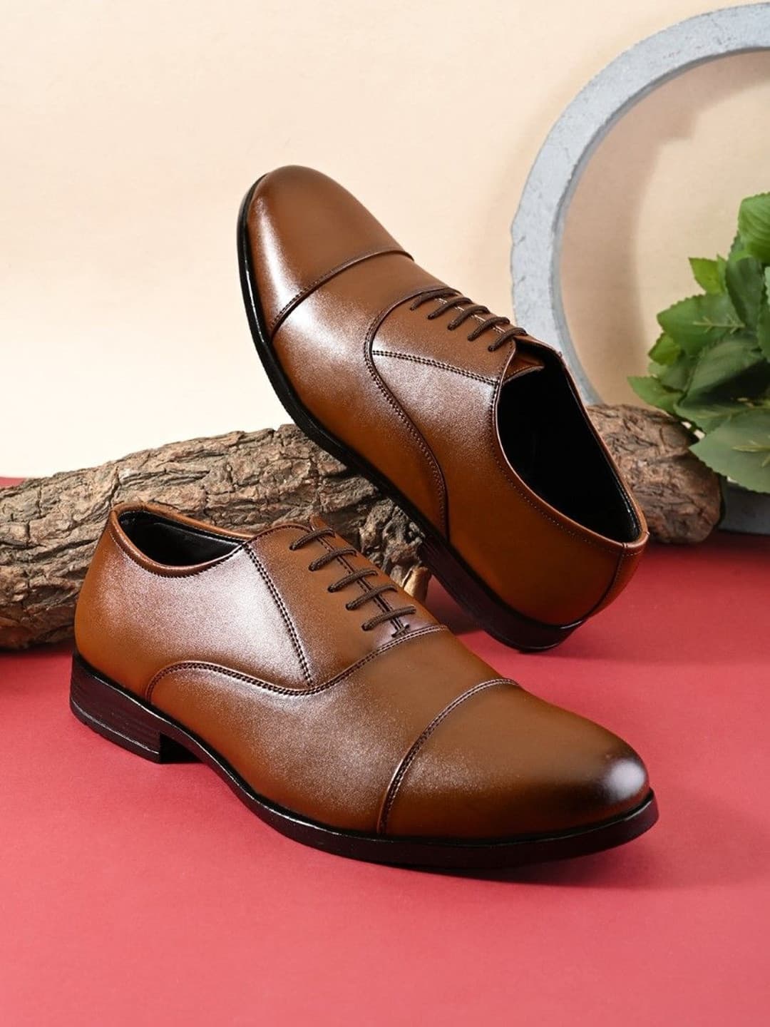 INVICTUS Men Tan Leatherette Formal Lace-Up Comfortable Oxford Shoes