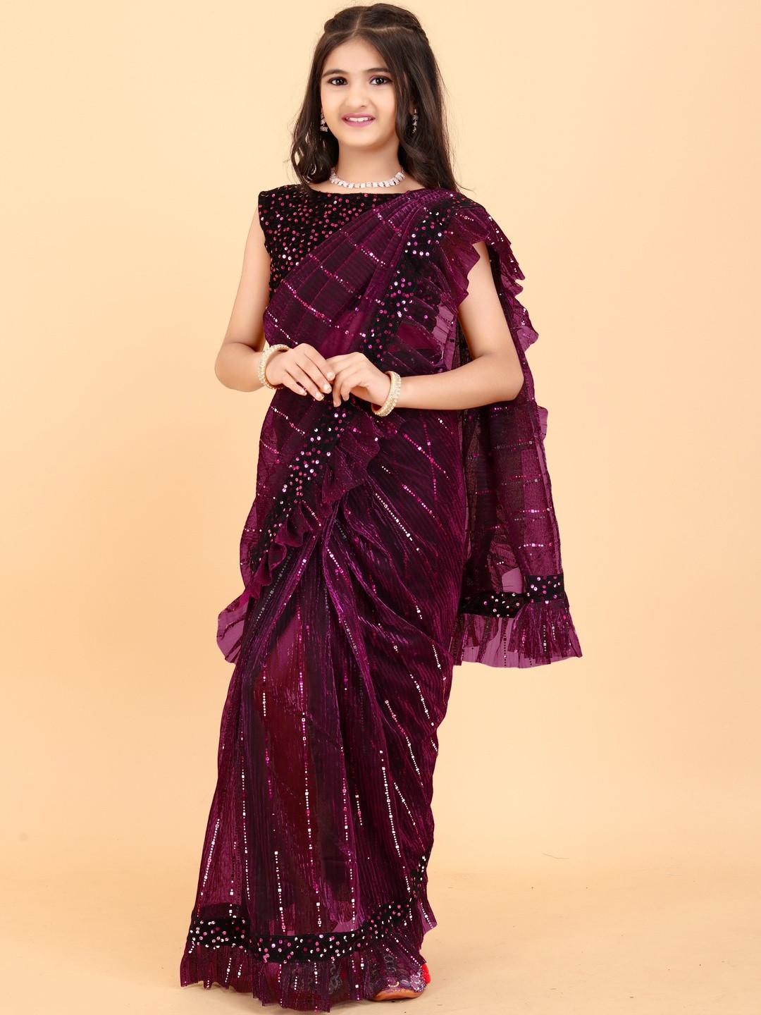 KALINI Striped Embroidered Supernet Saree