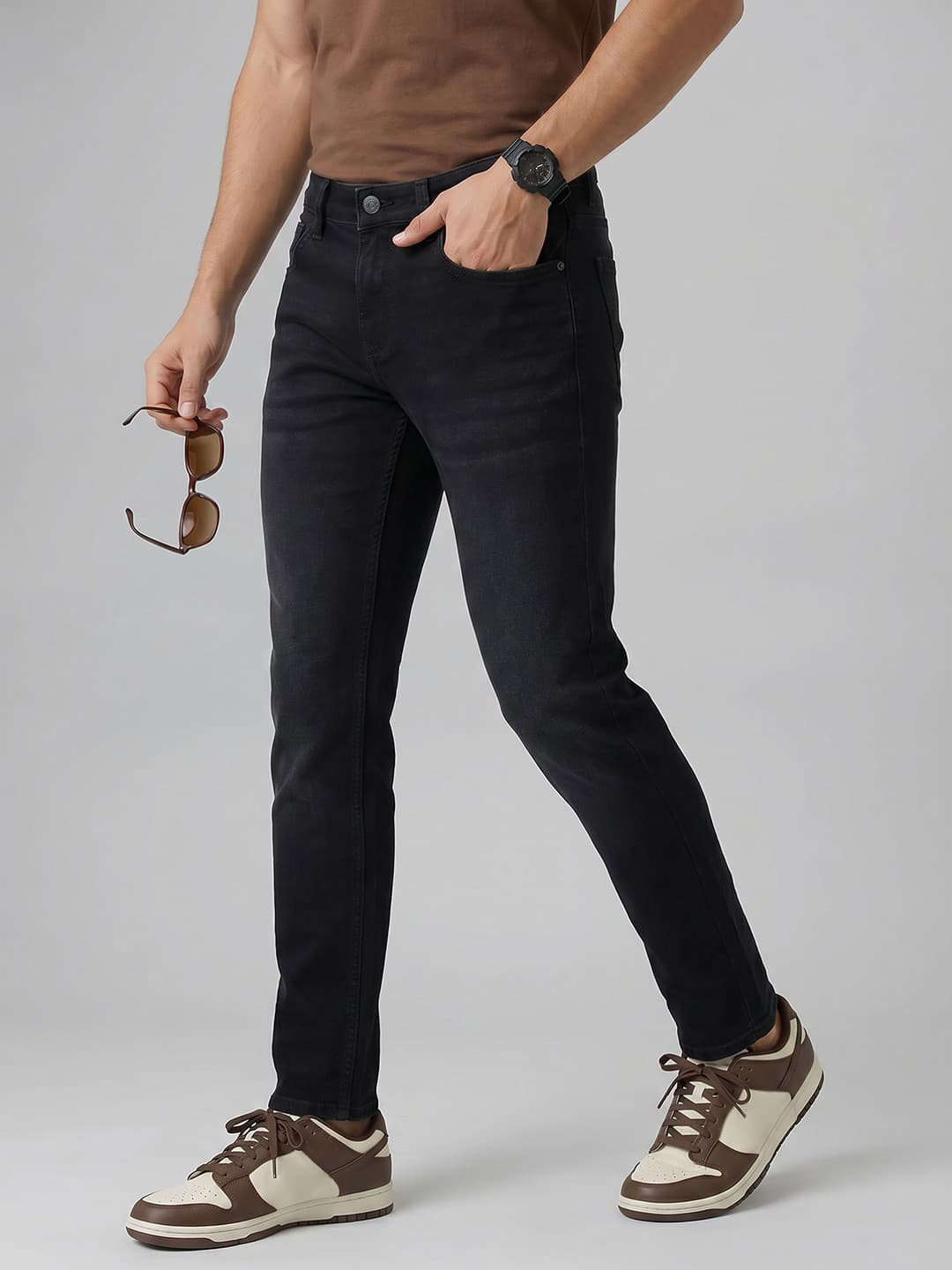 Spykar Men Kano Mid Rise Ankle Length Slim Fit Black Jeans