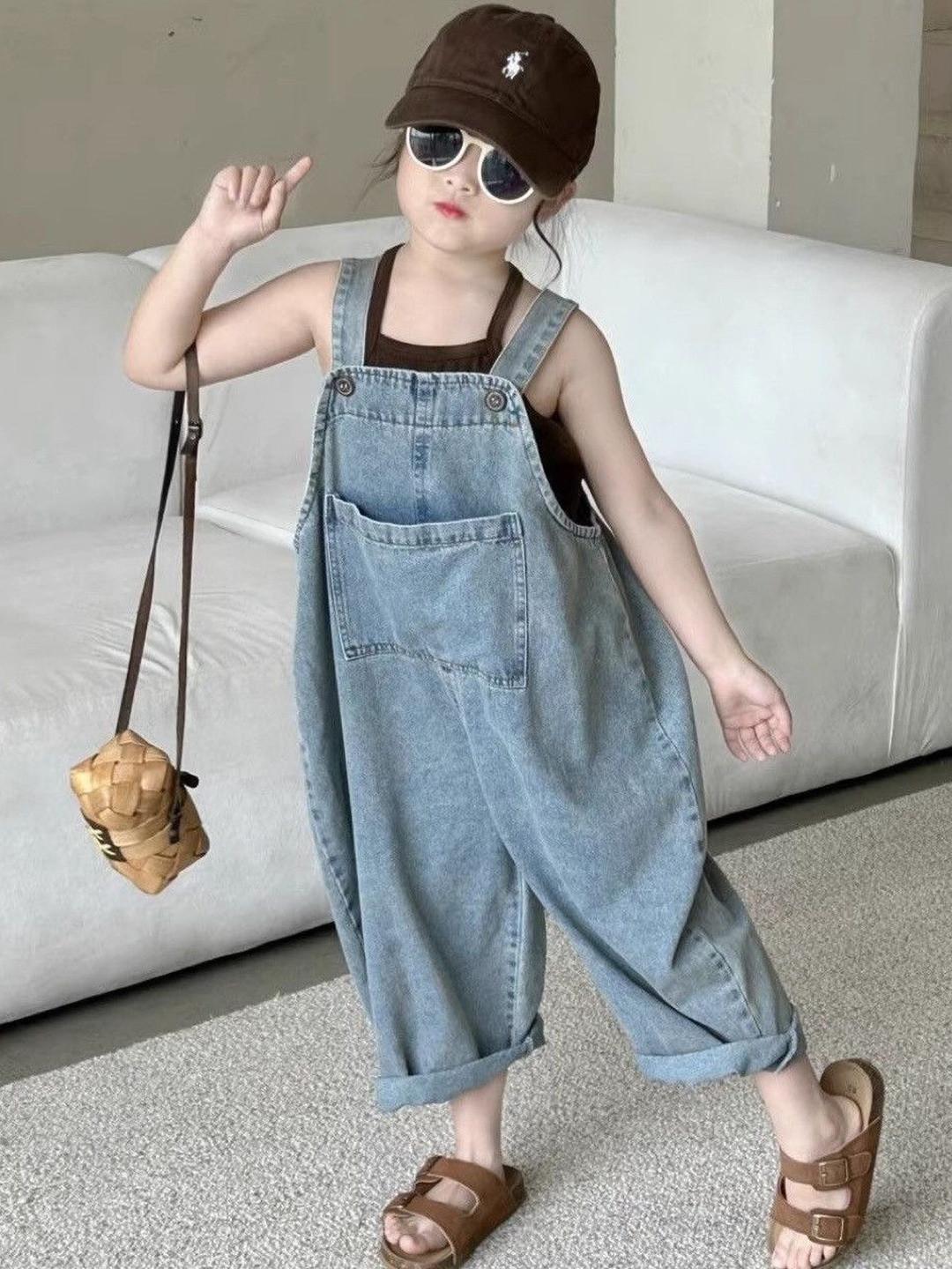 YK Girls Pure Cotton Ankle Length Dungarees