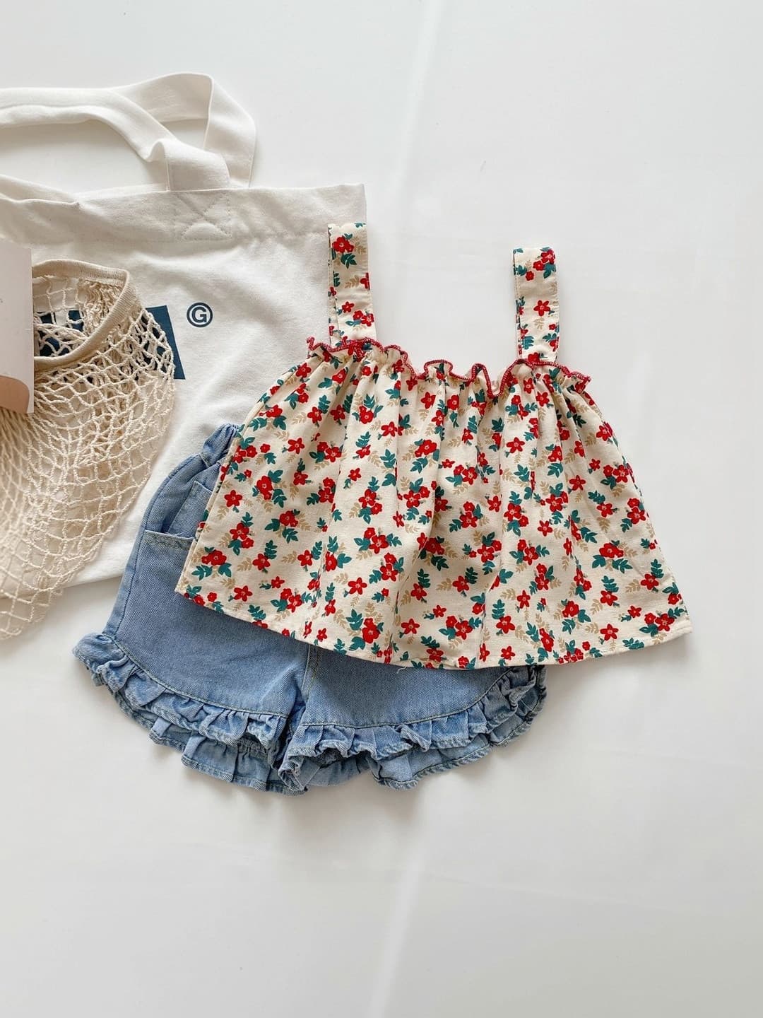 YK Kids-Girls Red Square Neck Casual Clothing set