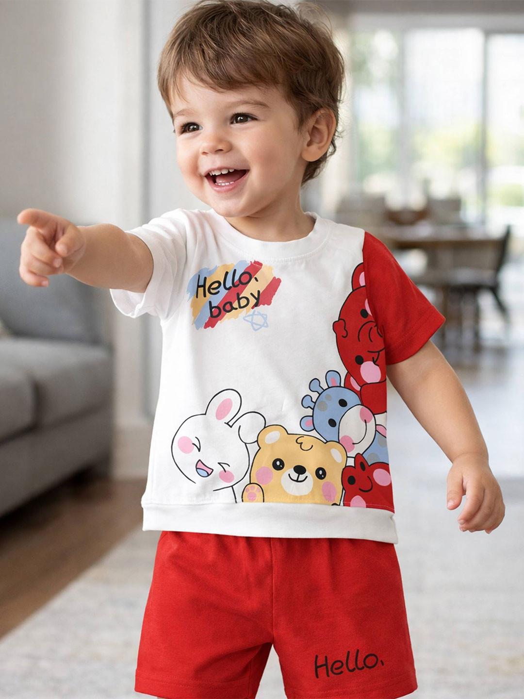 Aakriti Boys Printed Round Neck T-shirt With Shorts