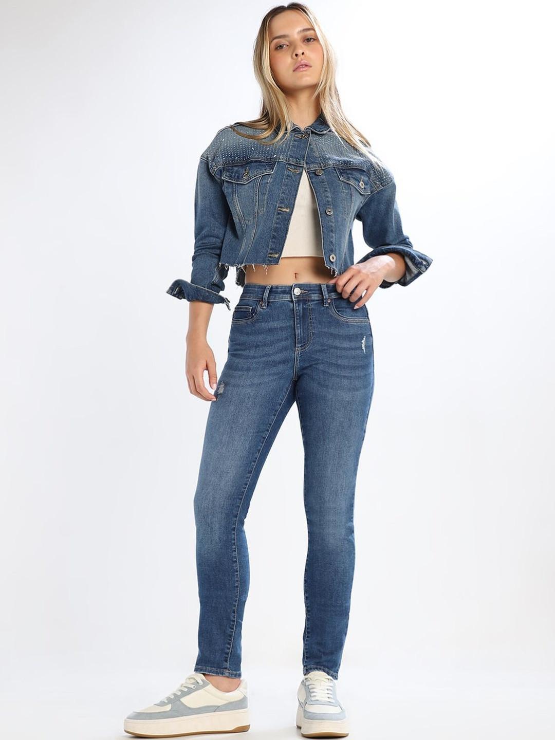 ONLY Women Skinny Fit Mid-Rise Mildly Distressed Light Fade Stretchable Jeans