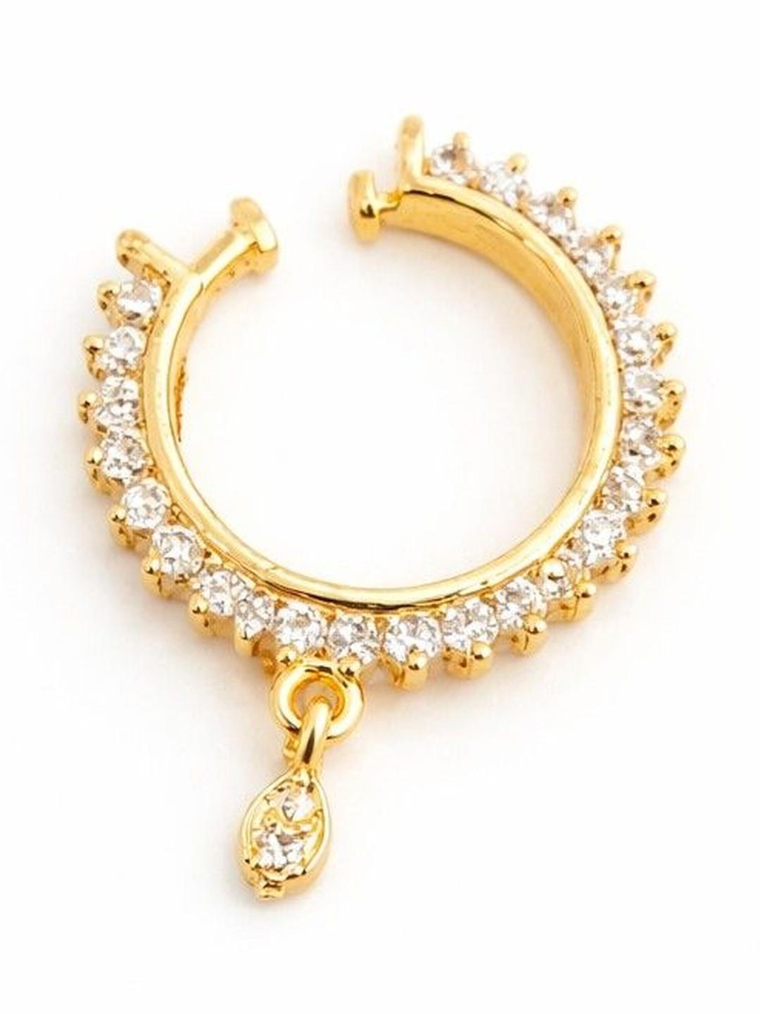 TANAIRA Gold-Plated American Diamond Ring Nosepin