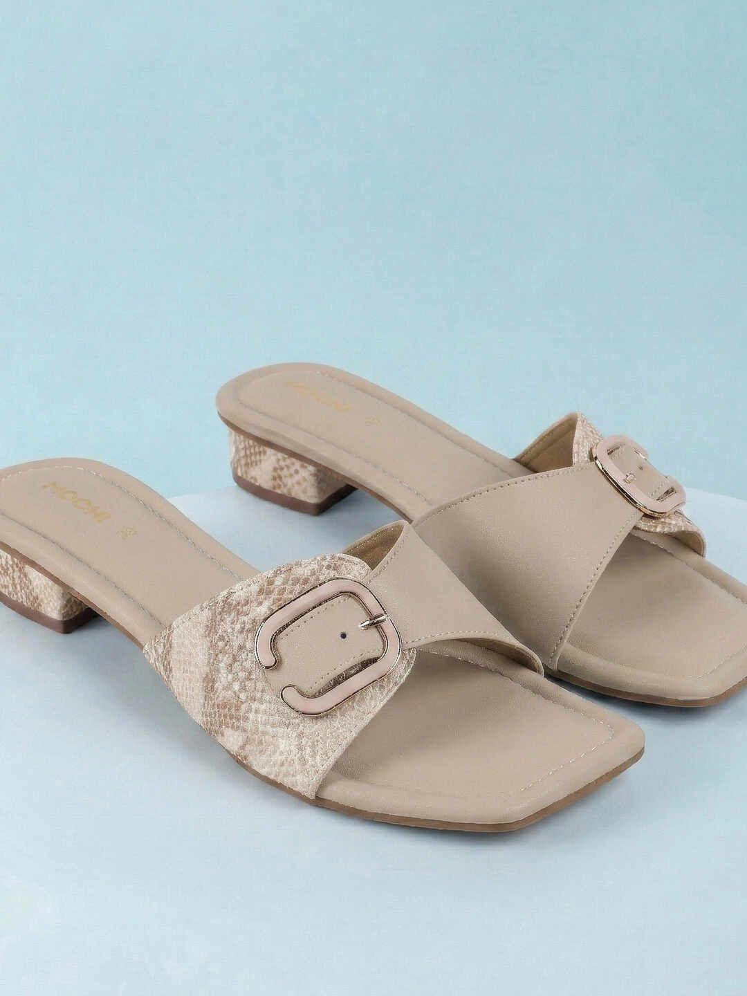 Mochi Textured Block Mules with Buckles