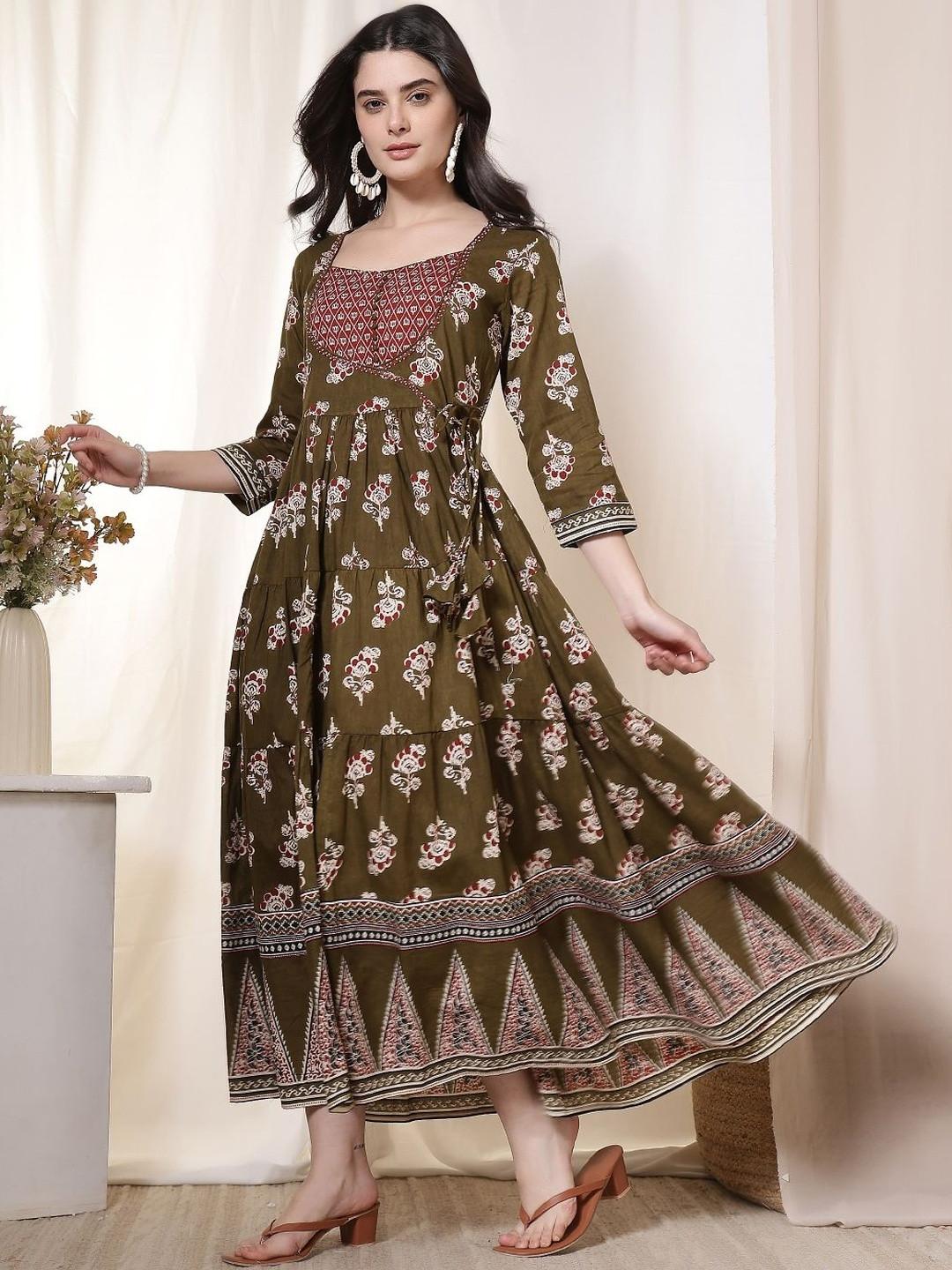 Kalphem Floral Print A-Line Maxi Dress