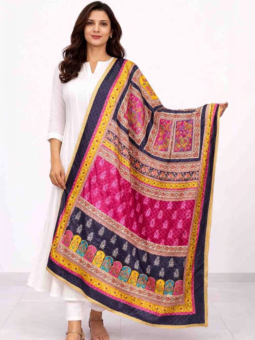 Desibutik Ethnic Motifs Art Silk Dupatta Mirror Work