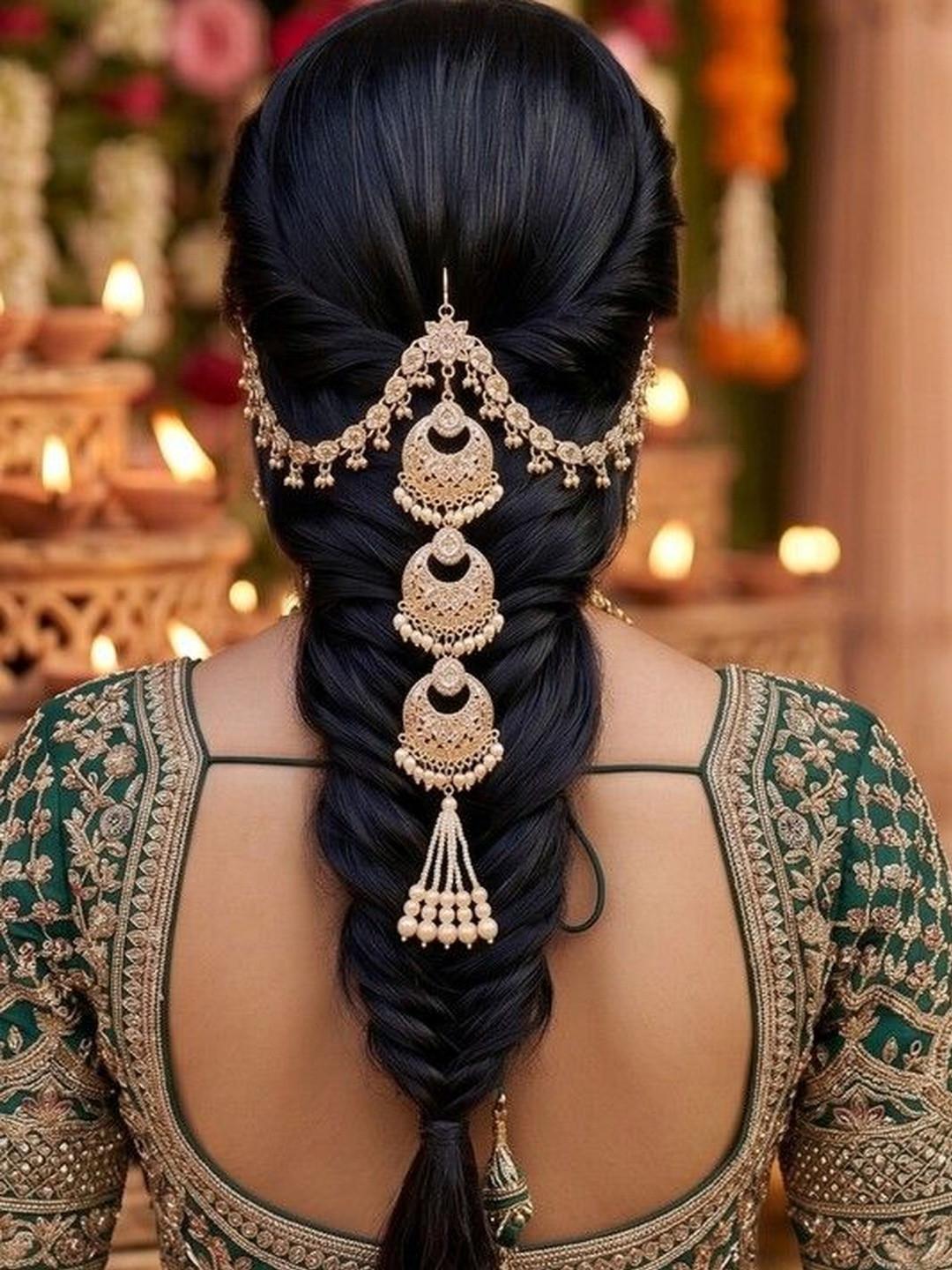 SZN Women Embellished Hair Accessory Gold-Plated Hair Brooch with Pearls Chains