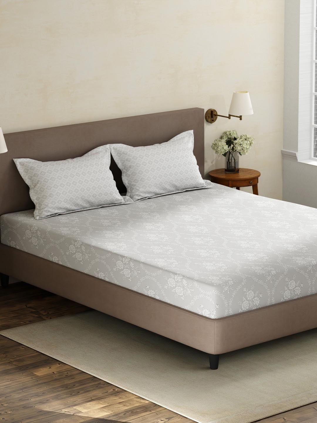Layers Grey Floral 180 TC King Bedsheet with 2 Pillow Covers
