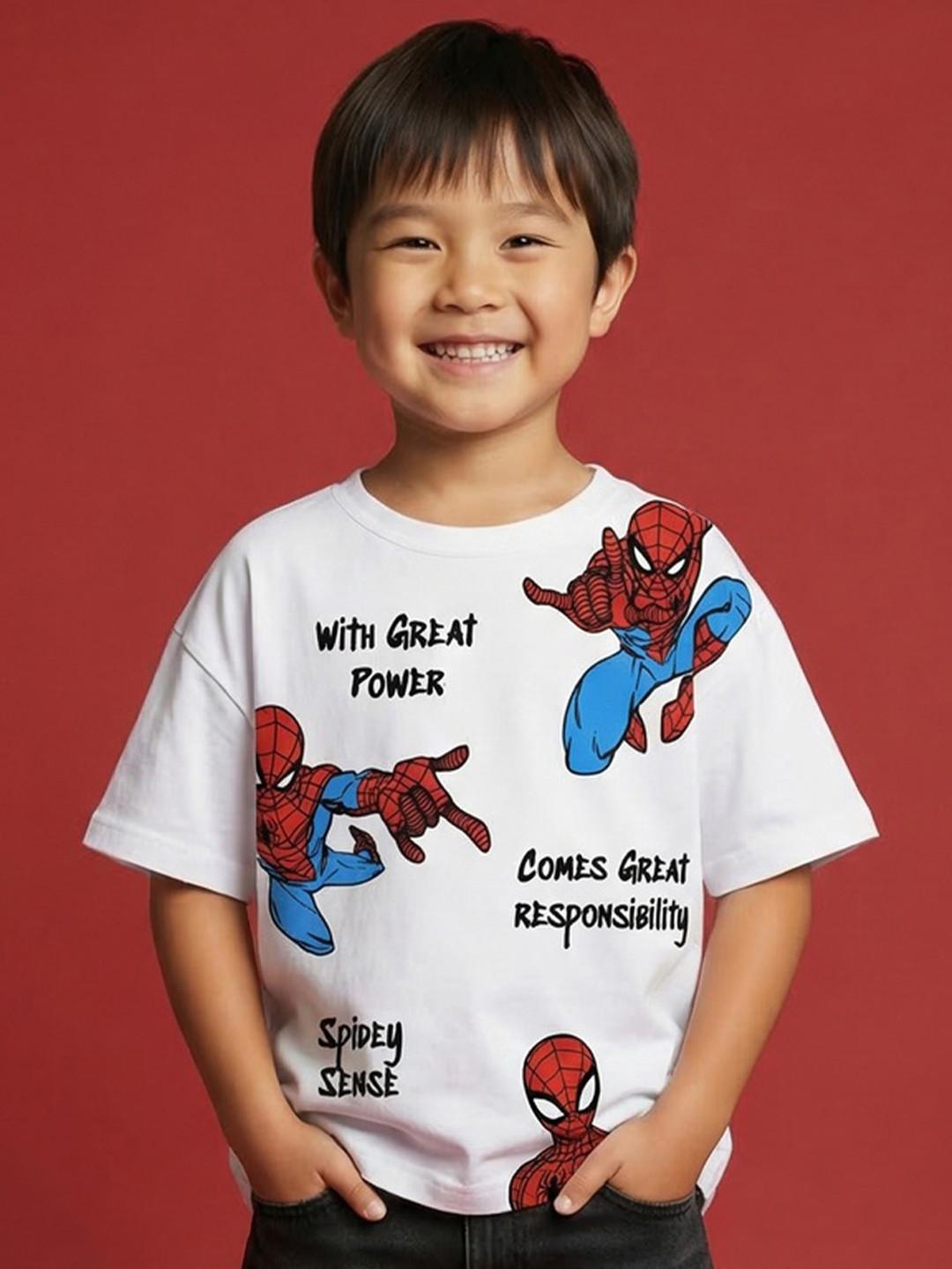 Nauti Nati Boys Disney Spiderman Graphic Tshirt Printed Cotton Crew Neck Oversized Fit T-shirt