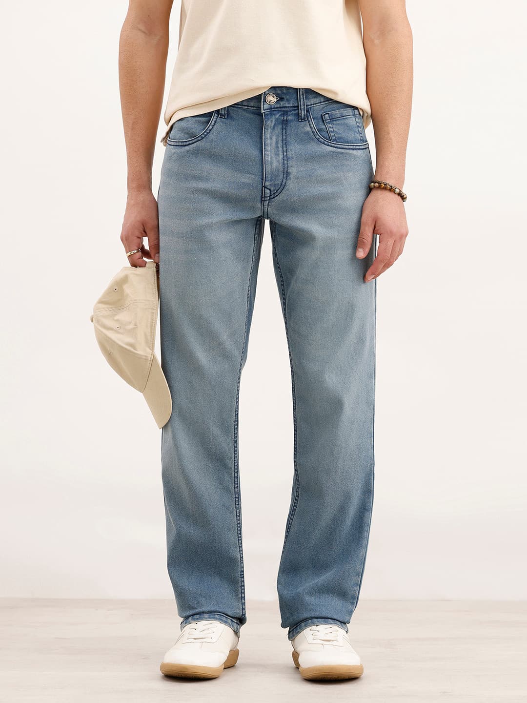 WROGN Men Straight Fit Heavy Fade Stretchable Jeans