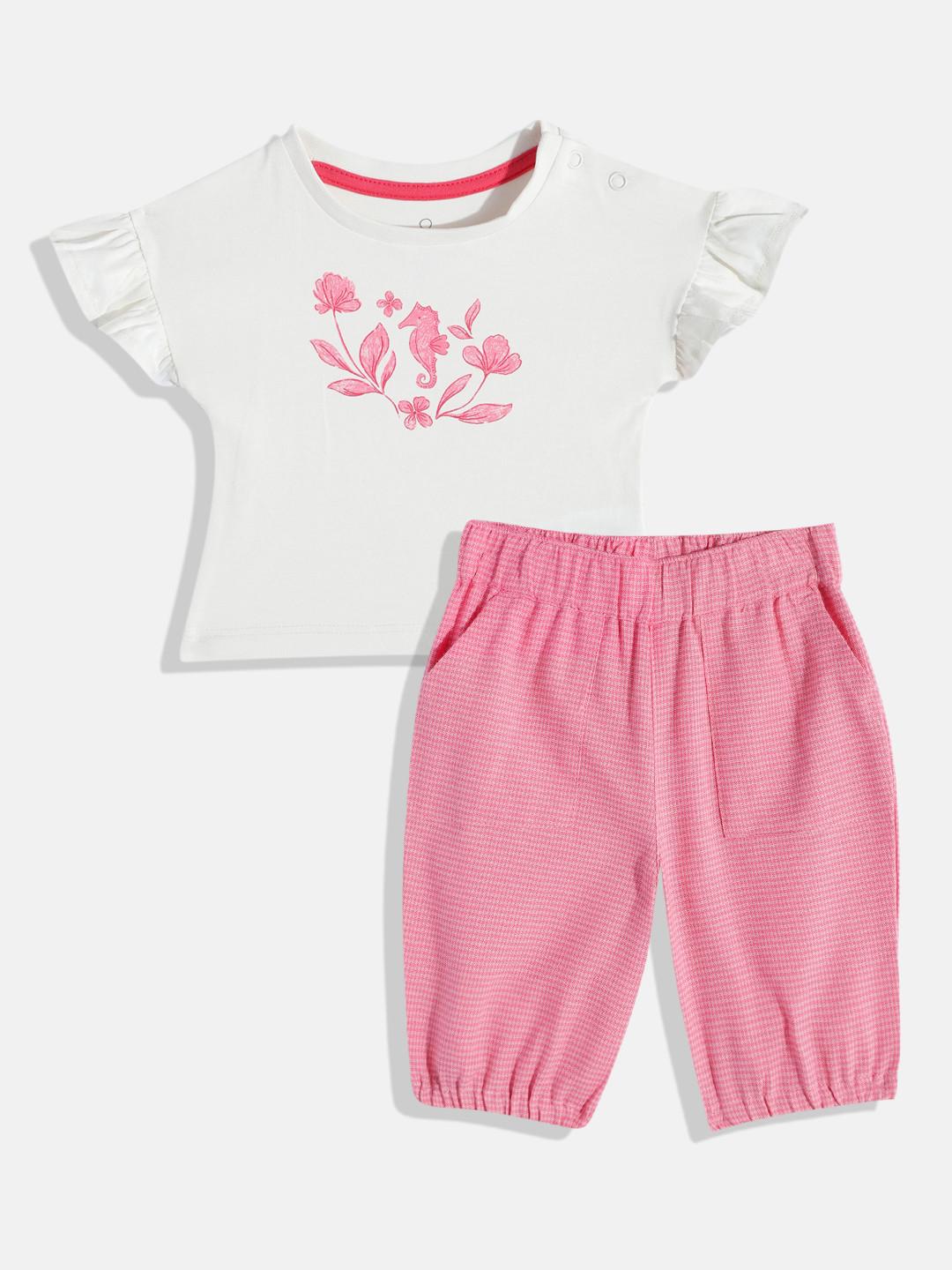 mothercare Infants Girls Printed Pure Cotton Top with Trousers
