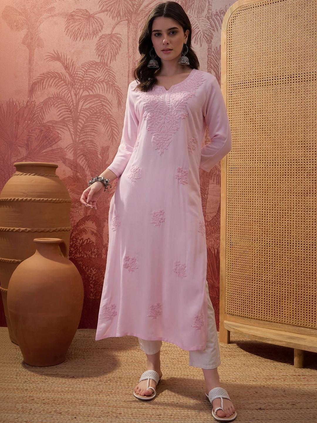 Sangria Embroidered Round Neck Kurta