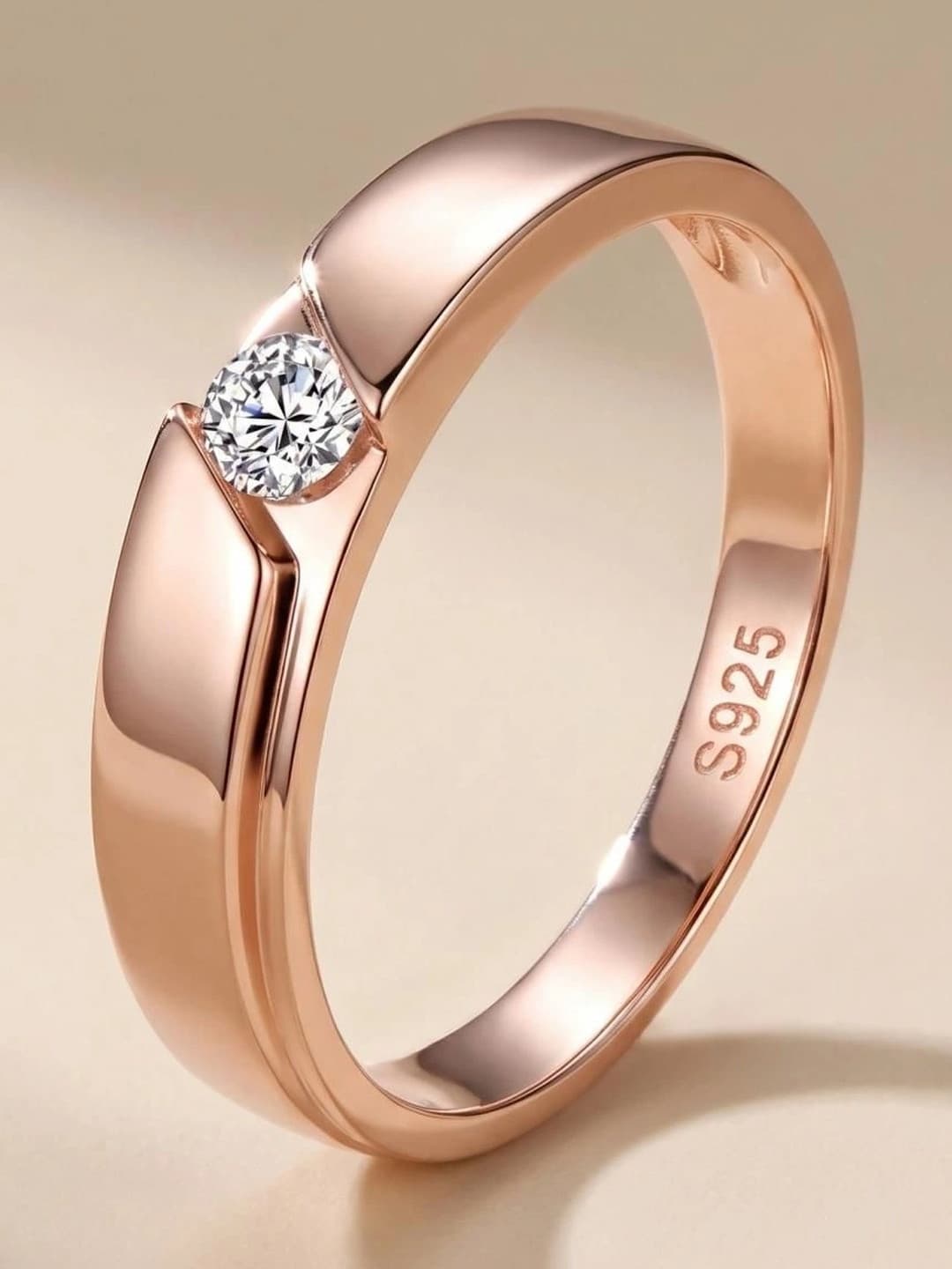 MYKI Men Rose Gold-Plated Stone-Studded Adjustable Finger Ring