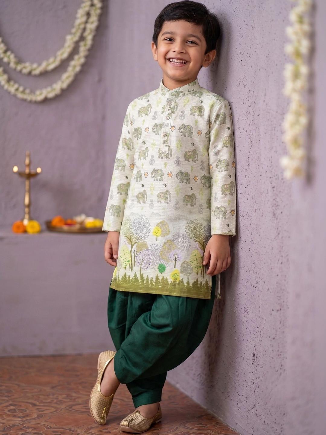 Cae Boys Animal Printed Regular Kurta with Dhoti Pants