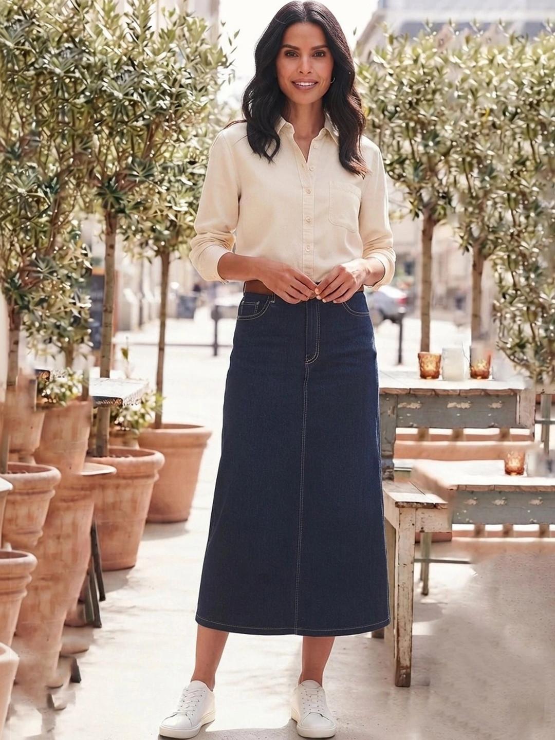 ZYVRA Women Denim Back Slit Maxi Straight Skirt