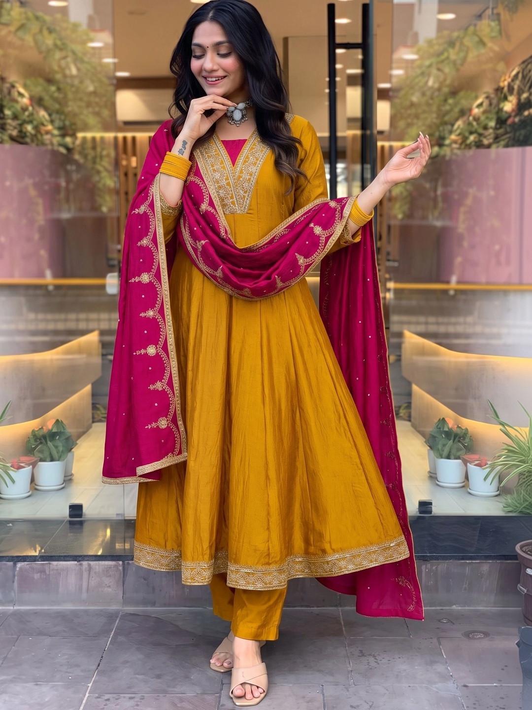 Anouk Women Ethnic Motifs Embroidered Panelled Gotta Patti Kurta with Trousers & With Dupatta