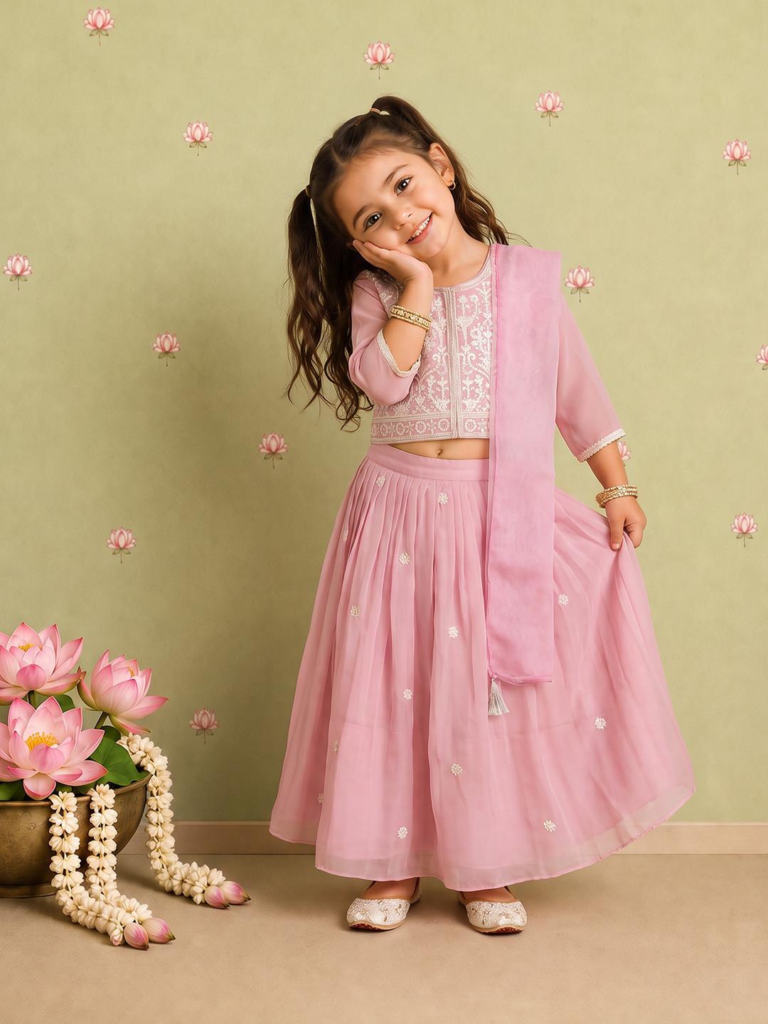 Sangria Girls Sequinned Embroidered Ready to Wear Lehenga & Blouse With Dupatta