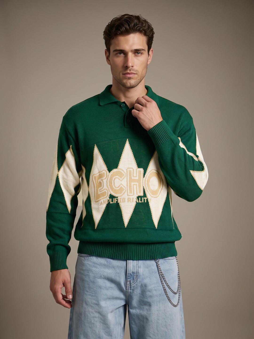 glitchez Typography Relaxed Fit Pullover Sweater