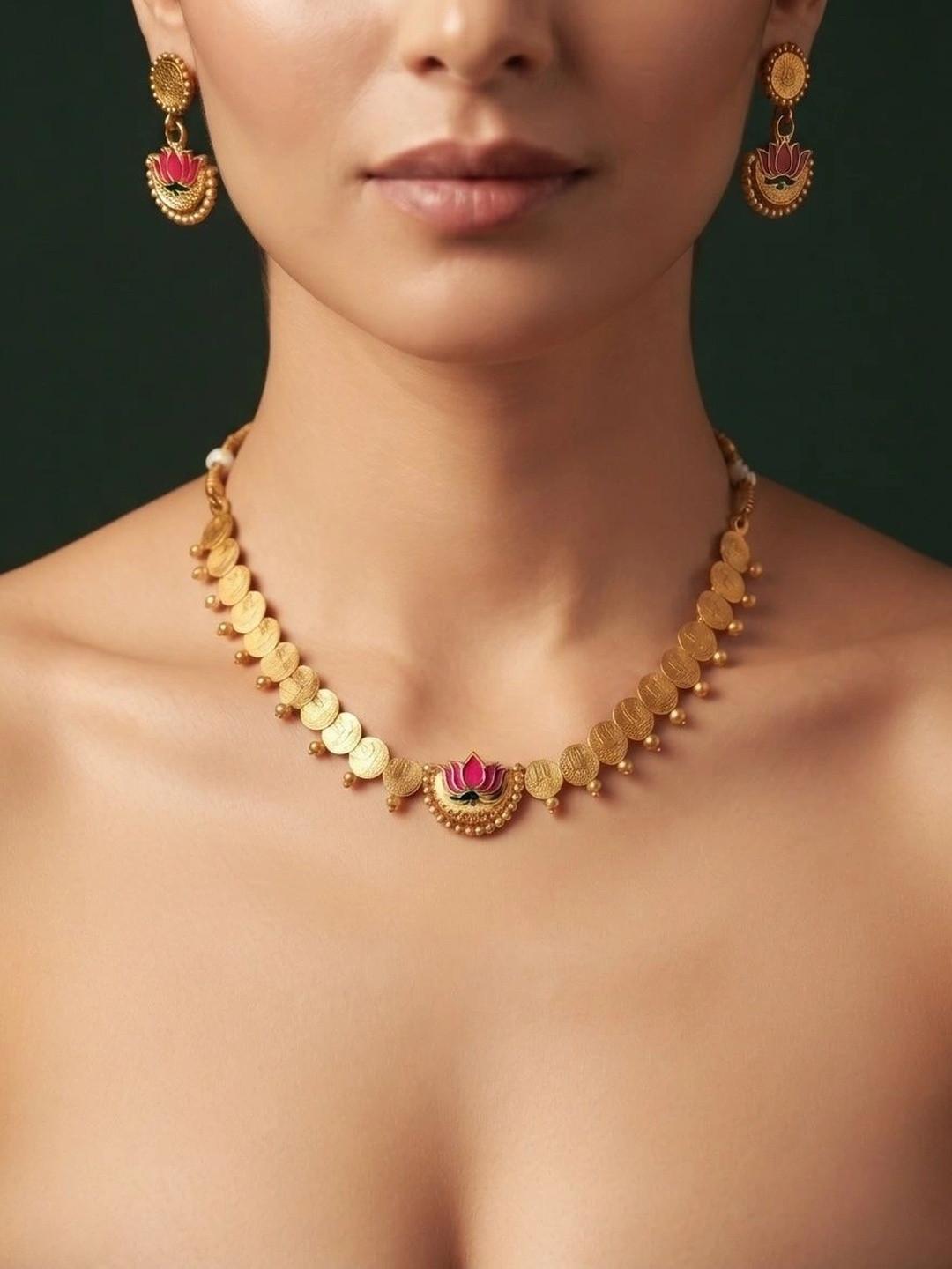 DURATI Gold-Plated Enamelled Pearl Necklace and Earrings