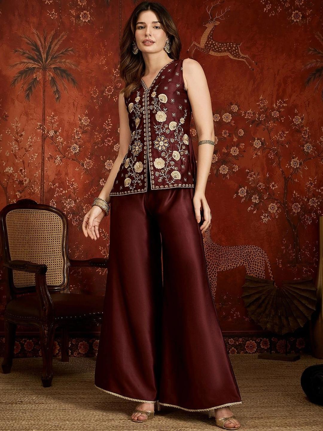 Sangria Embroidered Tunic with Palazzos