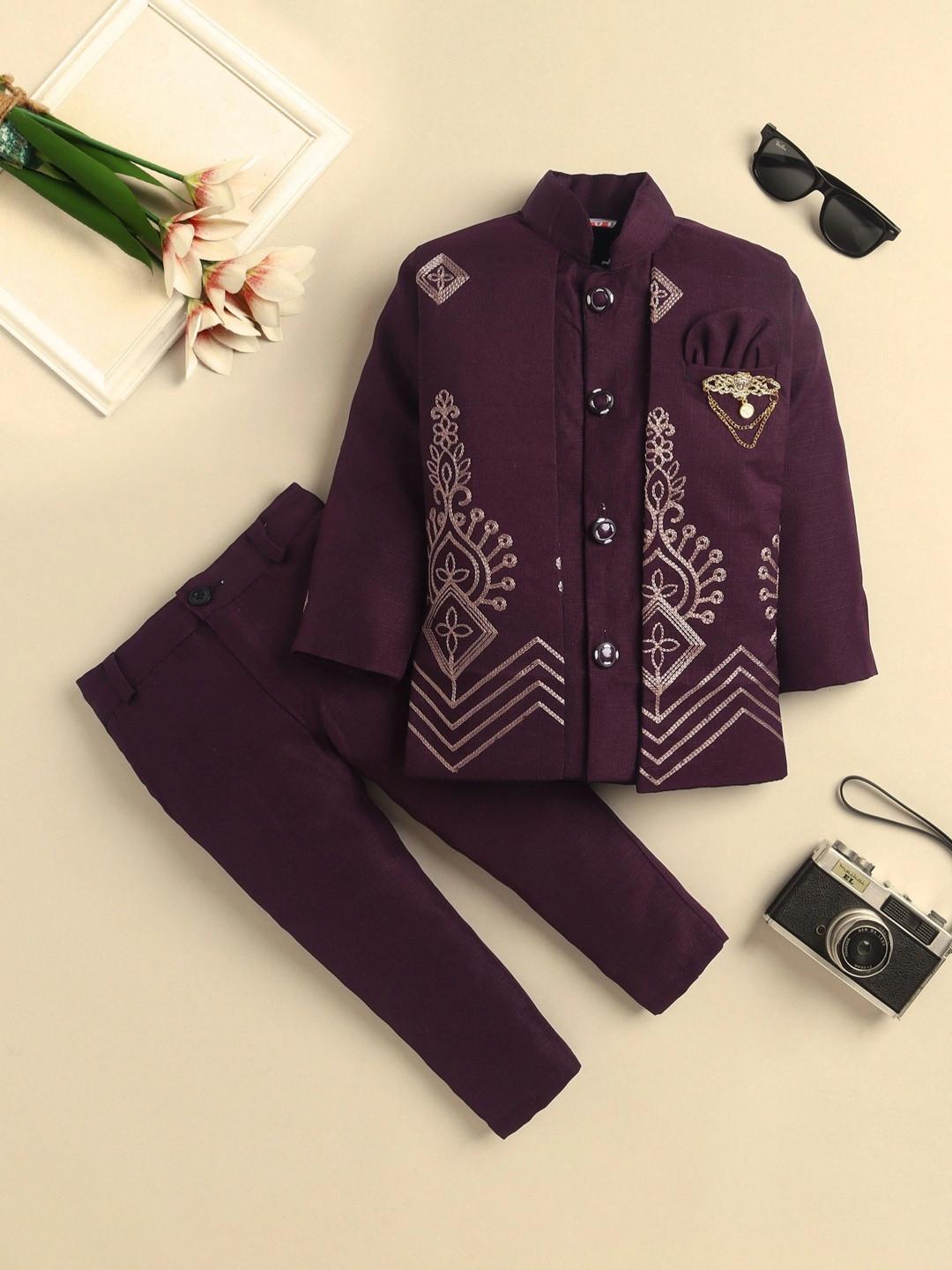 Sangria Boys Embroidered Mandarin Collar Sherwani